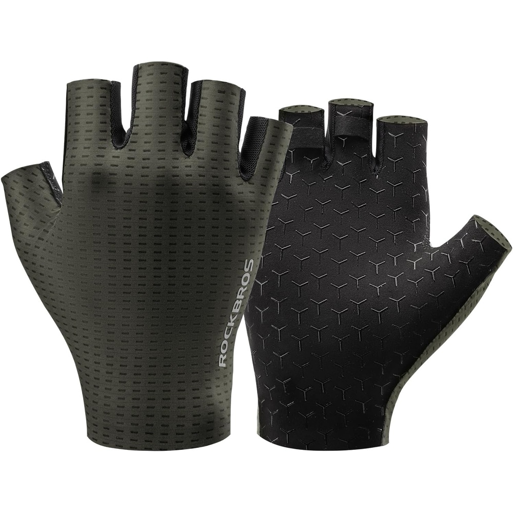 image:imageROCKBROS Cycling Gloves Half Finger Anti Slip Palm MTB amp Road Biking QuickRelease Design Gloves for Men Women Lightweight Breathable Holes for Riding Driving Work Out Weighlifting Runninggreen