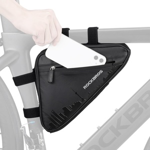 ROCKBROS Bike Triangle Frame Bag Top Tube Bag with Water Bottle Pouch | 2L Large Capacity Adjustable Straps Multi-Pocket Organizer, Reflective Strips for Road & Mountain Bikes(City Pattern – Black)
