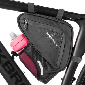 ROCKBROS Bike Triangle Frame Bag Top Tube Bag with Water Bottle Pouch | 2L Large Capacity Adjustable Straps Multi-Pocket Organizer, Reflective Strips for Road & Mountain Bikes(Black)