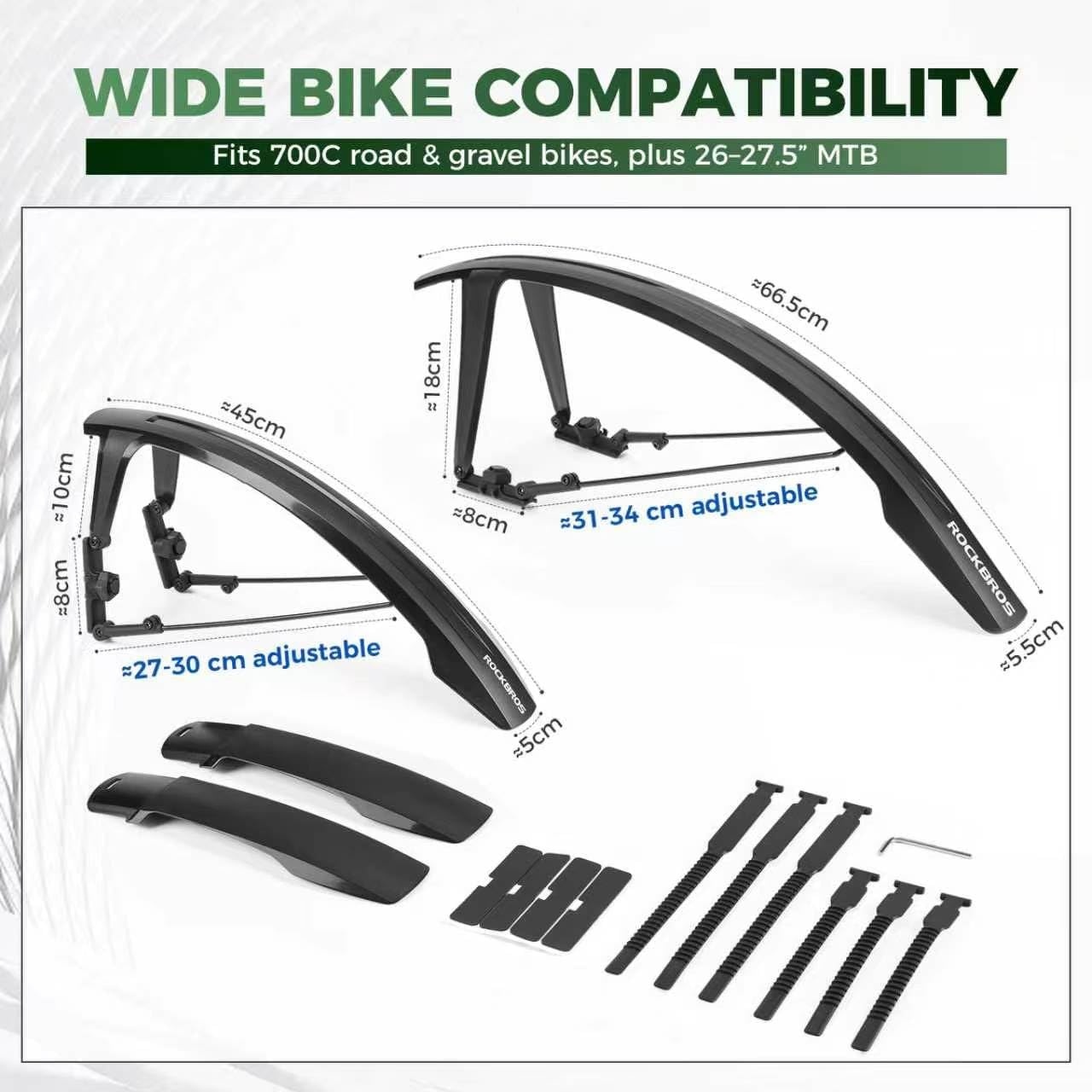 image:imageROCKBROS Bike Fenders for 700C Road Bike 26275 MTBDual Support QuickRelease Universal Front and Rear Mud Guards for Fixed GearGravel BikeCity Commuter BicycleDoublesided Structure