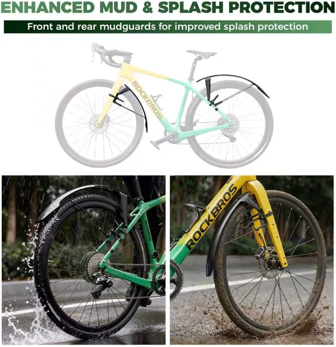 image:imageROCKBROS Bike Fenders for 700C Road Bike 26275 MTBDual Support QuickRelease Universal Front and Rear Mud Guards for Fixed GearGravel BikeCity Commuter BicycleDoublesided Structure