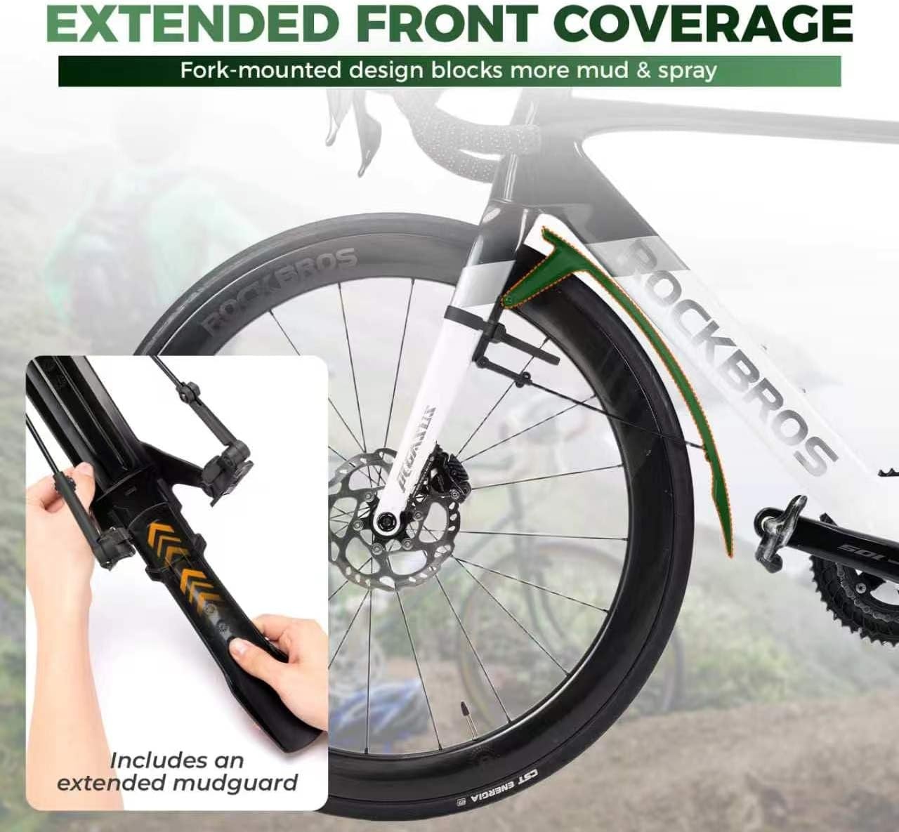 image:imageROCKBROS Bike Fenders for 700C Road Bike 26275 MTBDual Support QuickRelease Universal Front and Rear Mud Guards for Fixed GearGravel BikeCity Commuter BicycleDoublesided Structure