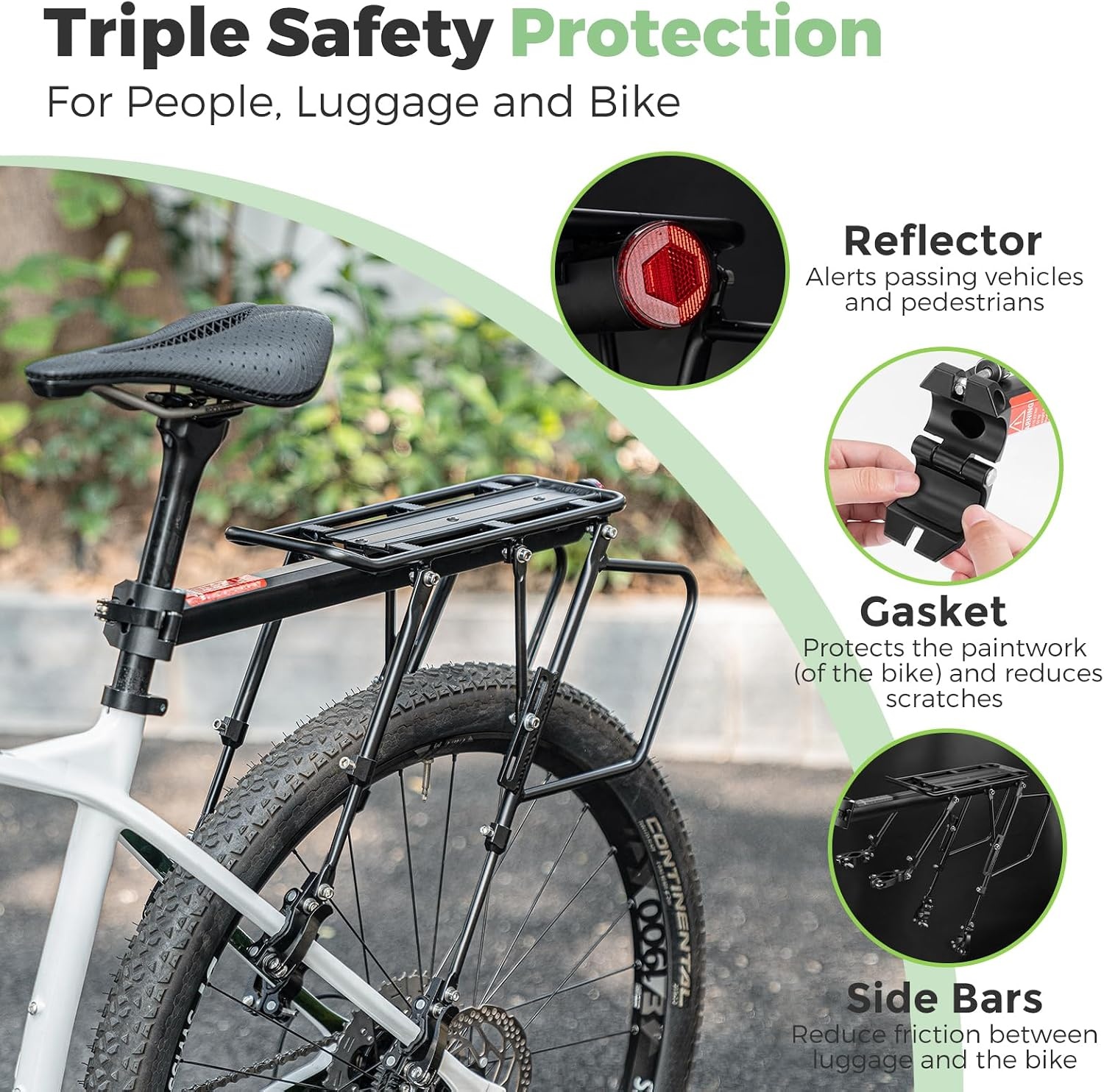 image:imageROCKBROS Rear Bike Rack Aluminum Quick Release Cargo Carrier Wide Side Flanks Protect Bags from Spokes Includes Wrenches and Instructions for Easy Setup