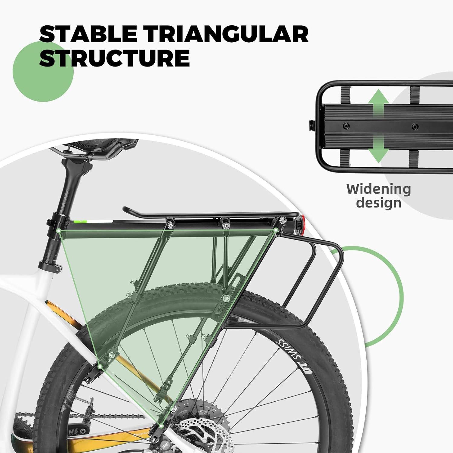 image:imageROCKBROS Rear Bike Rack Aluminum Quick Release Cargo Carrier Wide Side Flanks Protect Bags from Spokes Includes Wrenches and Instructions for Easy Setup