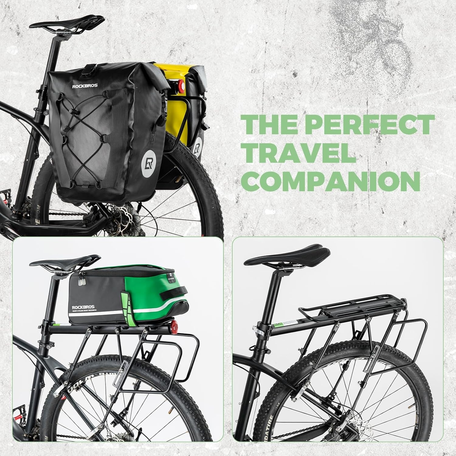 image:imageROCKBROS Rear Bike Rack Aluminum Quick Release Cargo Carrier Wide Side Flanks Protect Bags from Spokes Includes Wrenches and Instructions for Easy Setup