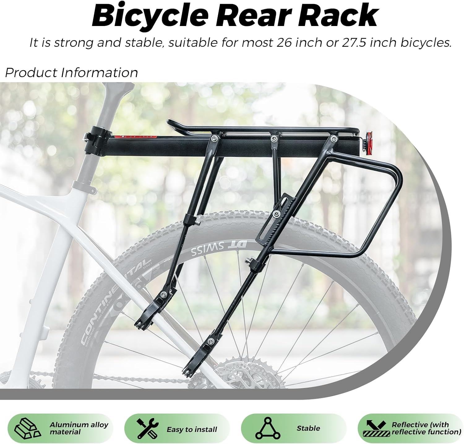 image:imageROCKBROS Rear Bike Rack Aluminum Quick Release Cargo Carrier Wide Side Flanks Protect Bags from Spokes Includes Wrenches and Instructions for Easy Setup