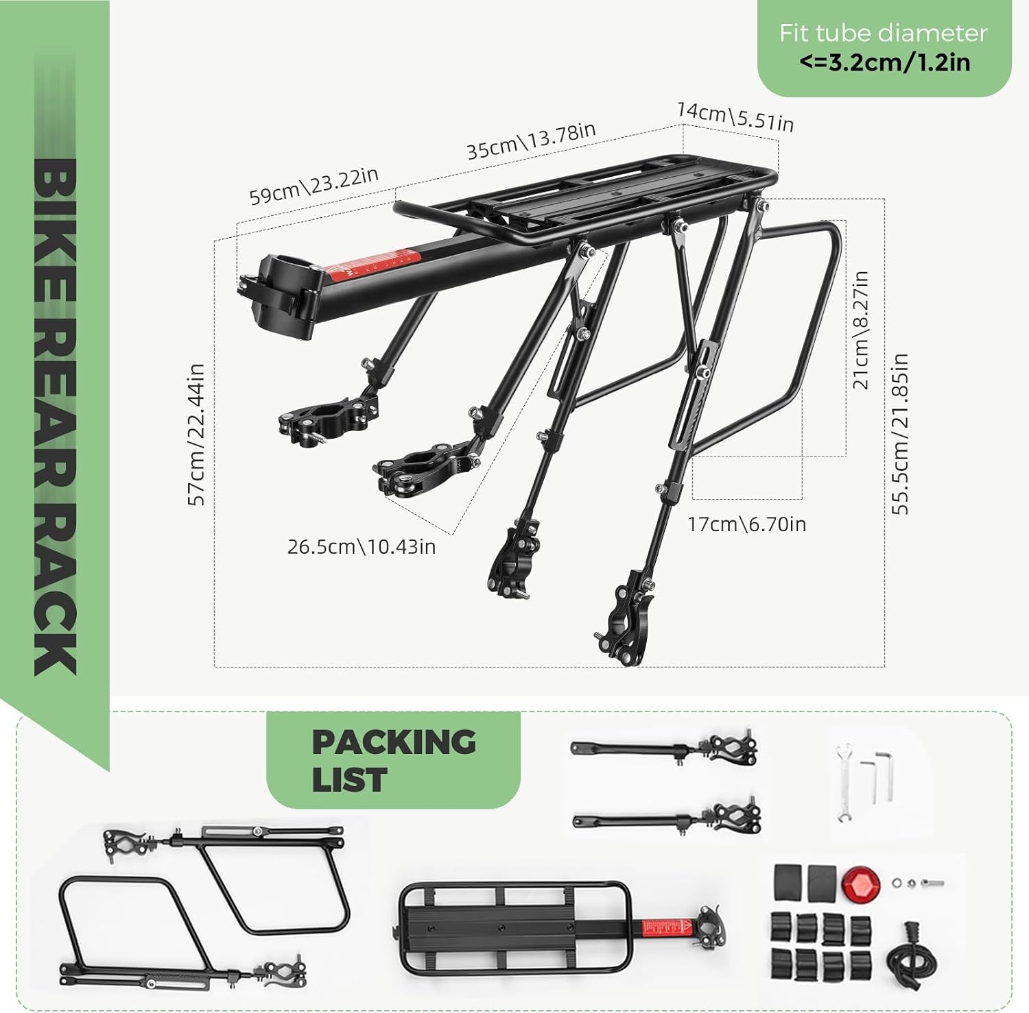 image:imageROCKBROS Rear Bike Rack Aluminum Quick Release Cargo Carrier Wide Side Flanks Protect Bags from Spokes Includes Wrenches and Instructions for Easy Setup