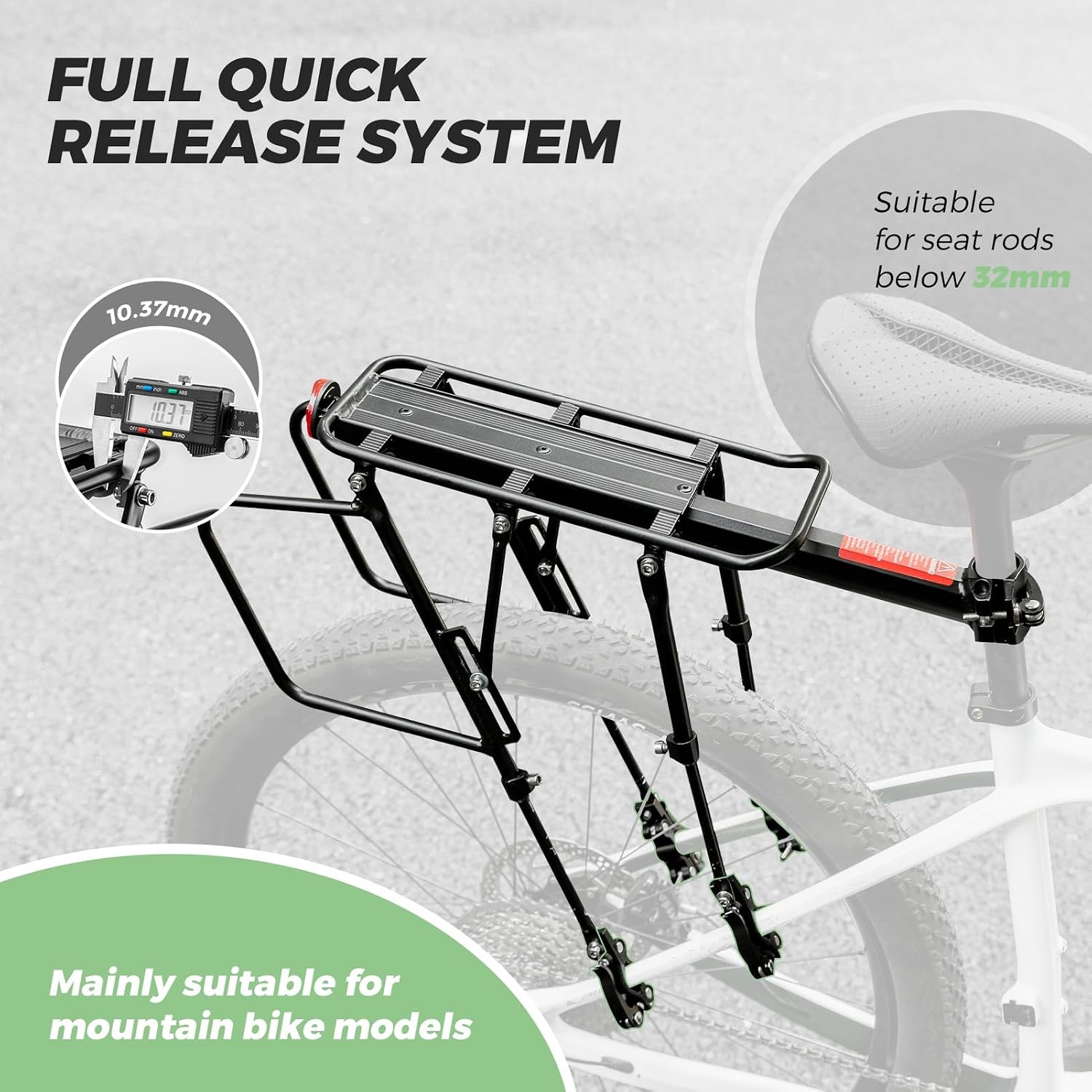 image:imageROCKBROS Rear Bike Rack Aluminum Quick Release Cargo Carrier Wide Side Flanks Protect Bags from Spokes Includes Wrenches and Instructions for Easy Setup