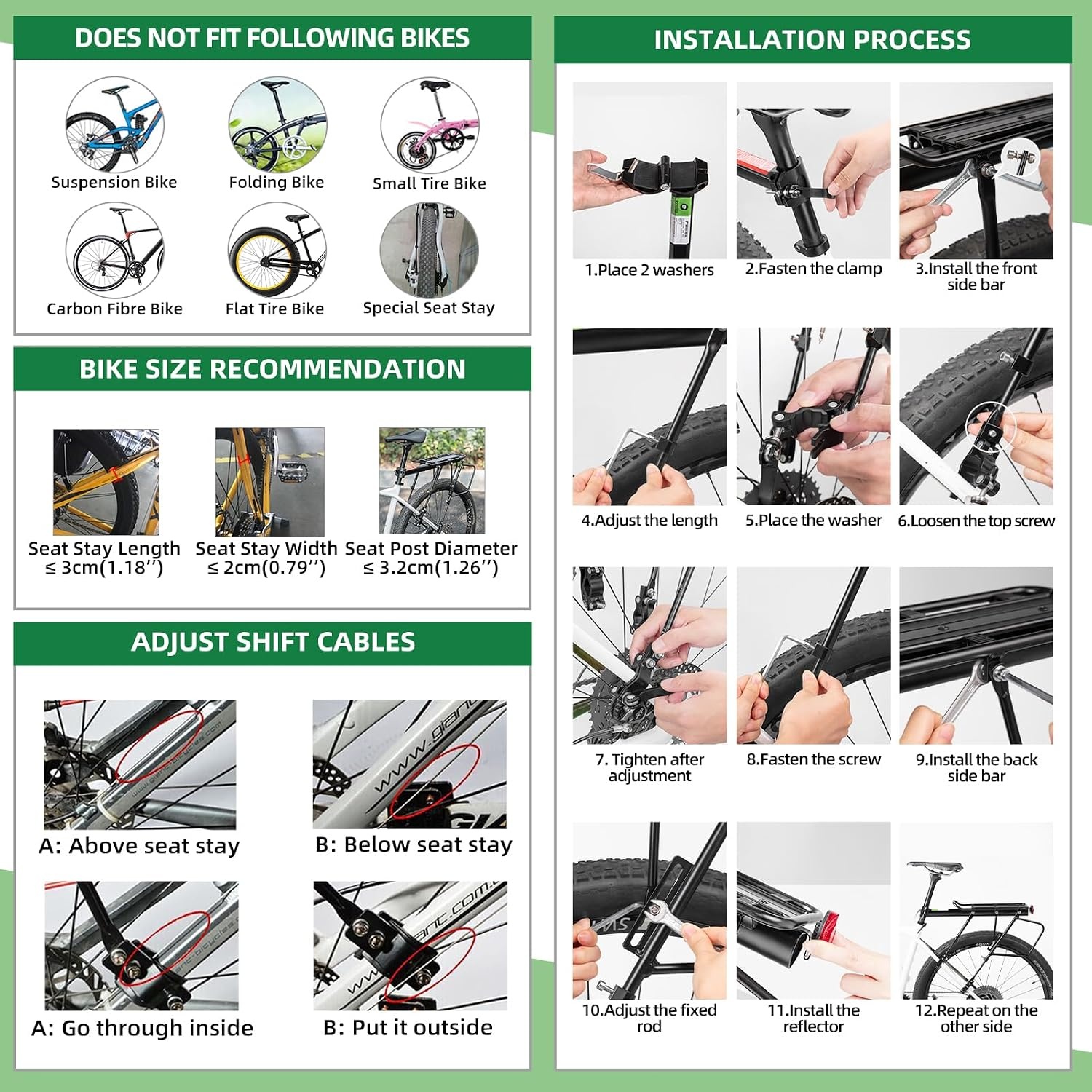 image:imageROCKBROS Rear Bike Rack Aluminum Quick Release Cargo Carrier Wide Side Flanks Protect Bags from Spokes Includes Wrenches and Instructions for Easy Setup