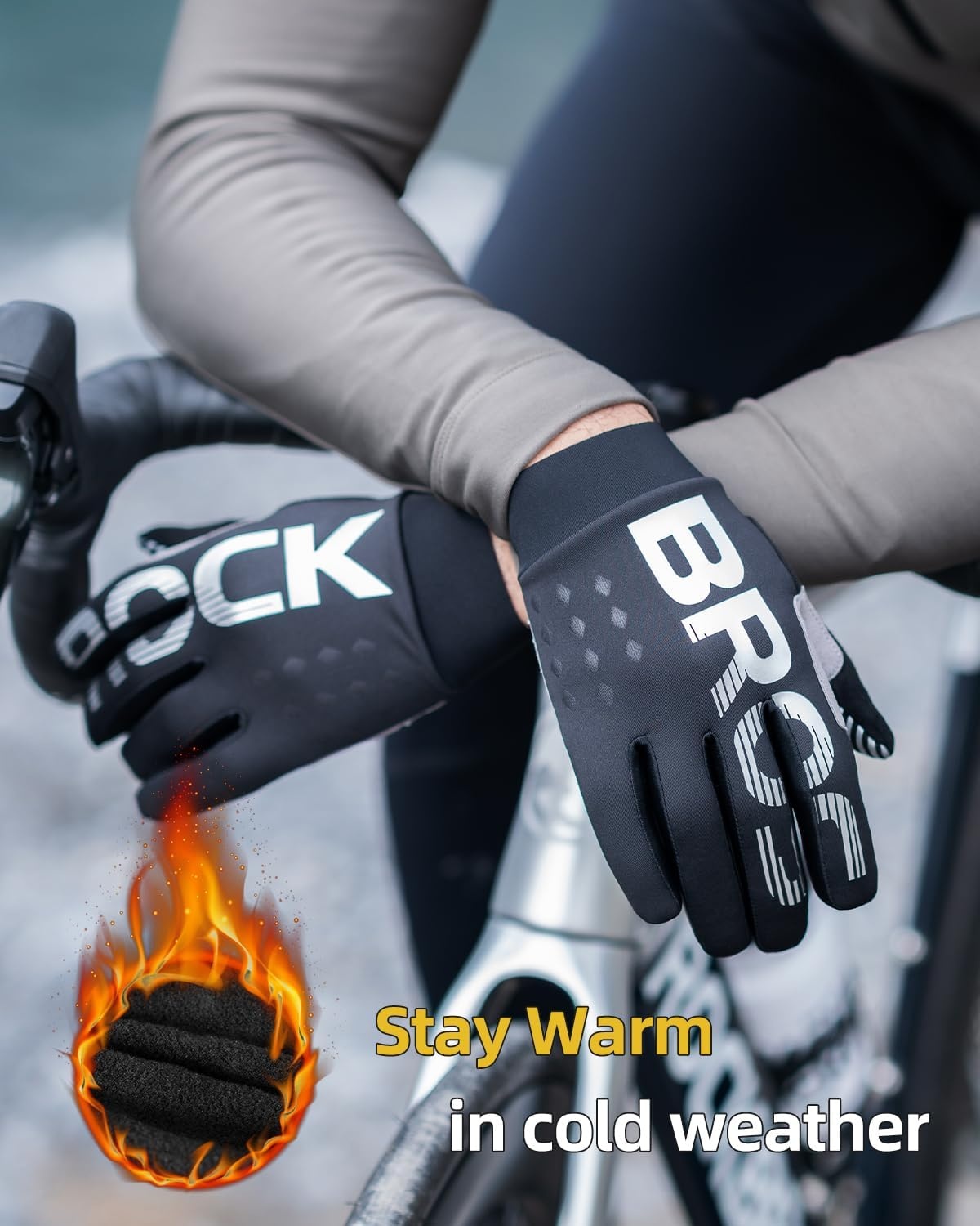 image:imageROCKBROS Cycling Gloves for Men Motocycle Mountain Bike Gloves Full Finger Lightweight Fleece Lining for Warmth Touchscreen amp AntiSlip Grip Absorb ShockBasic Version
