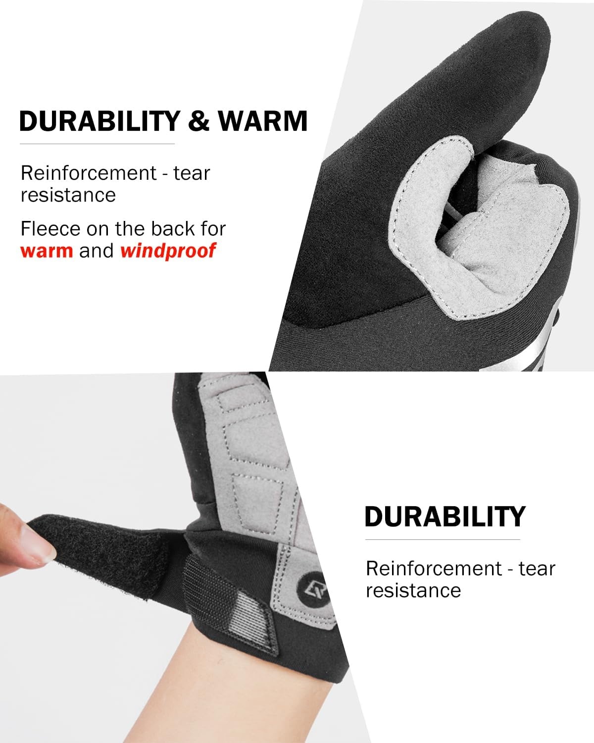 image:imageROCKBROS Cycling Gloves for Men Motocycle Mountain Bike Gloves Full Finger Lightweight Fleece Lining for Warmth Touchscreen amp AntiSlip Grip Absorb ShockBasic Version