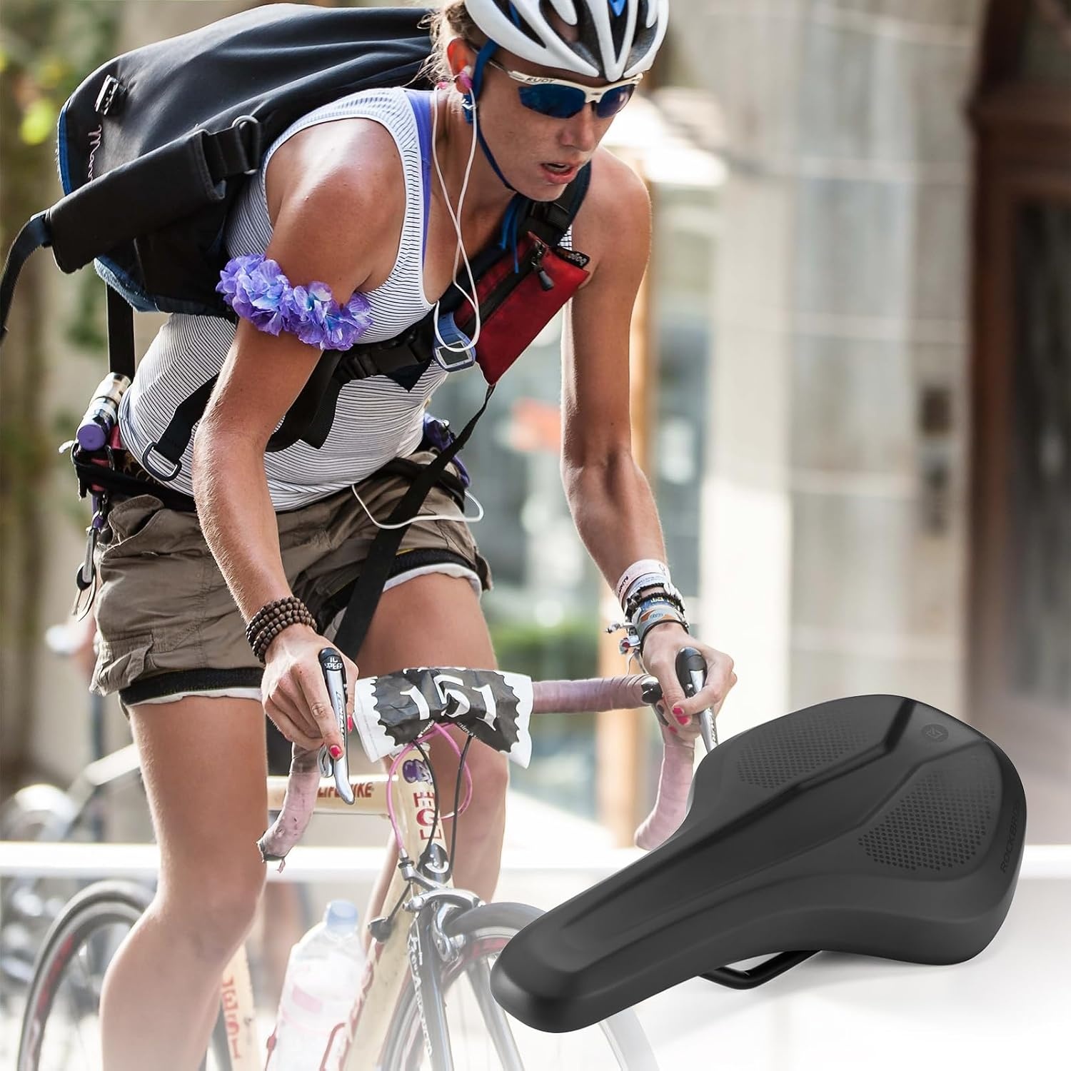 image:imageROCKBROS Bike Seat for Men Women Ergonomic Waterproof Bicycle Saddle Ergonomic shape waterproof antislip PU cover shockabsorbing iron base 076 lb weight 220 lb load and universal fit