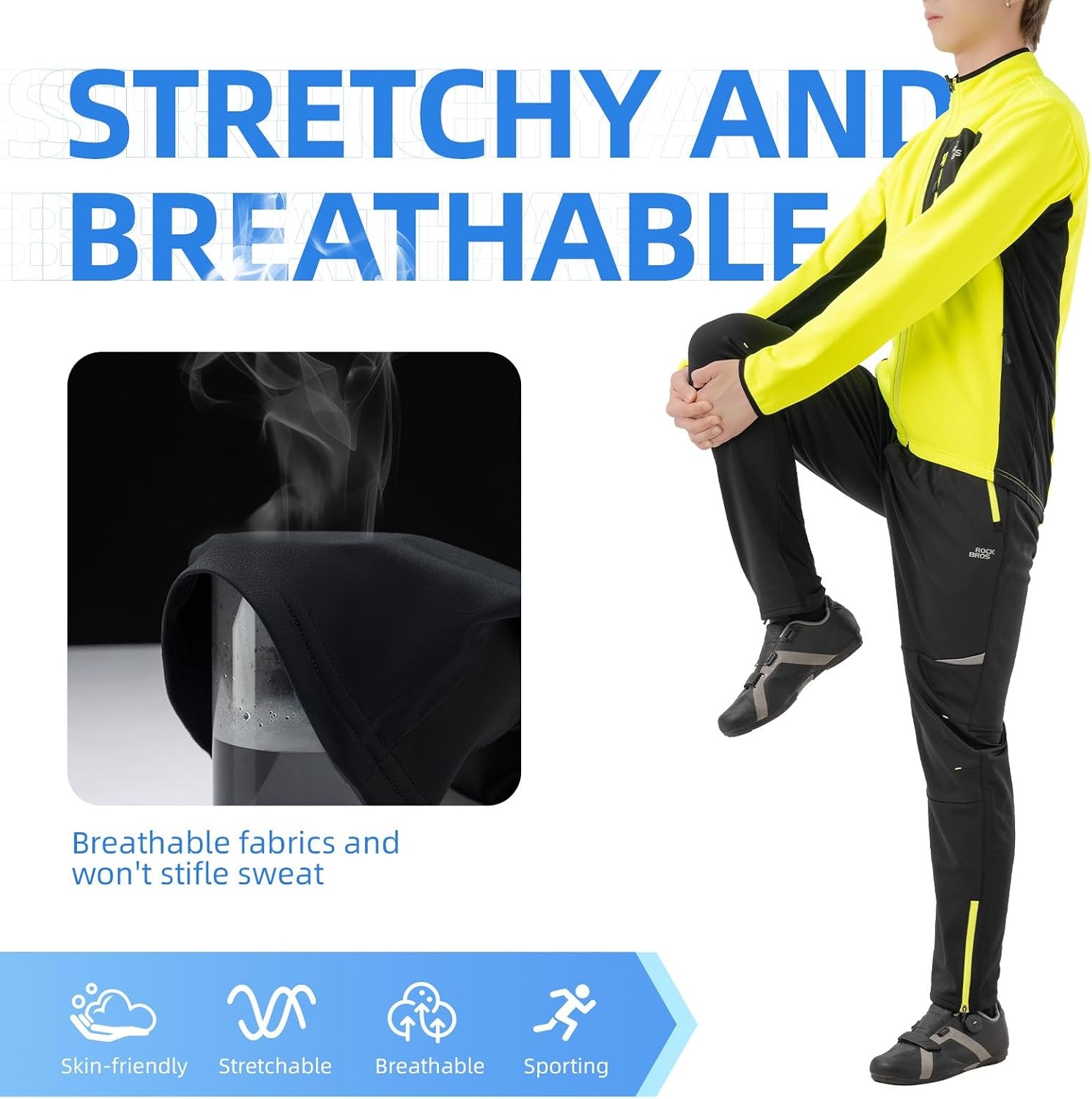 image:imageROCKBROS Mens Thermal Cycling Pants Fleece Lined Winter Bike Tights Windproof Fleece Lining Keeps You Warm with Zip Pockets Adjustable Waistband and Ankle Zips for Cycling and Outdoor UseBlack