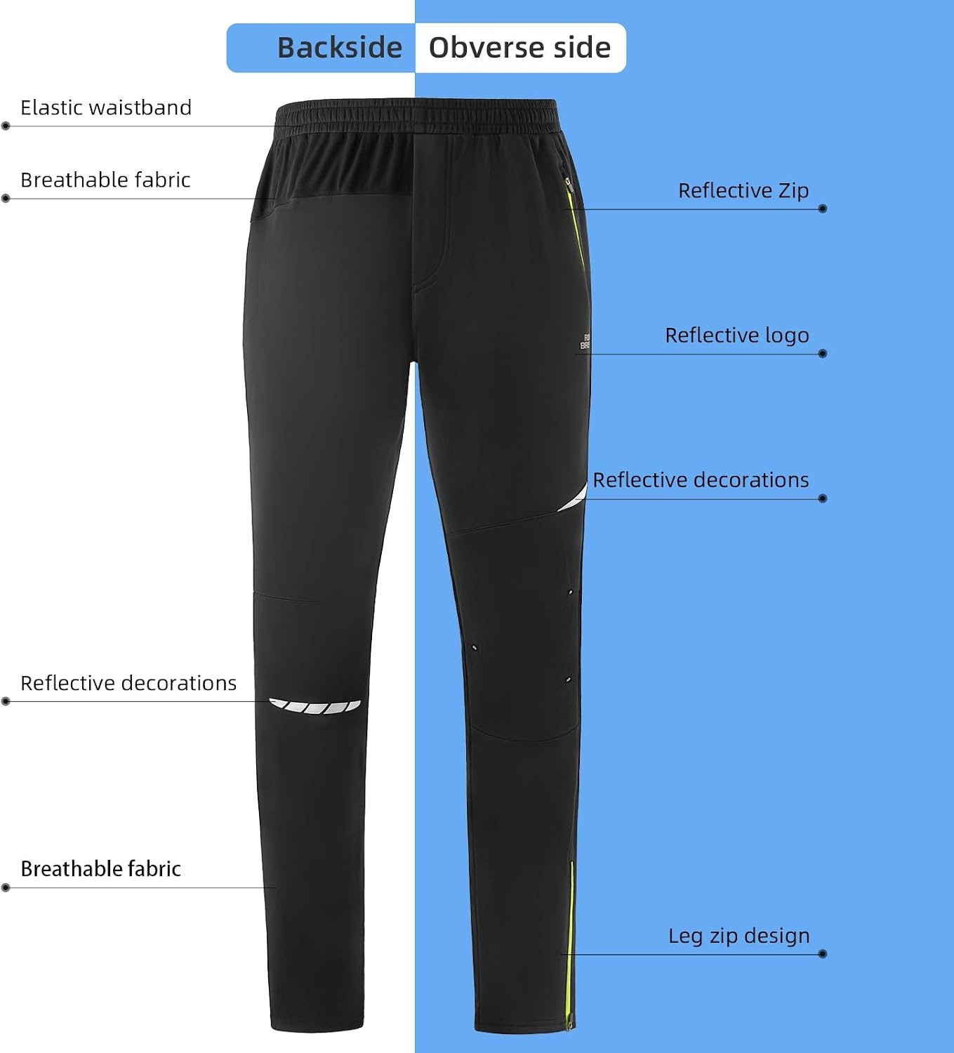 image:imageROCKBROS Mens Thermal Cycling Pants Fleece Lined Winter Bike Tights Windproof Fleece Lining Keeps You Warm with Zip Pockets Adjustable Waistband and Ankle Zips for Cycling and Outdoor UseBlack