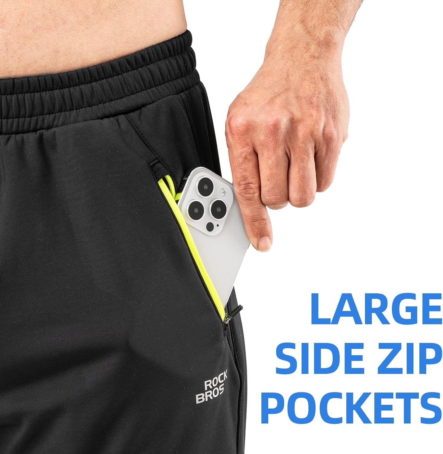 image:imageROCKBROS Mens Thermal Cycling Pants Fleece Lined Winter Bike Tights Windproof Fleece Lining Keeps You Warm with Zip Pockets Adjustable Waistband and Ankle Zips for Cycling and Outdoor UseBlack