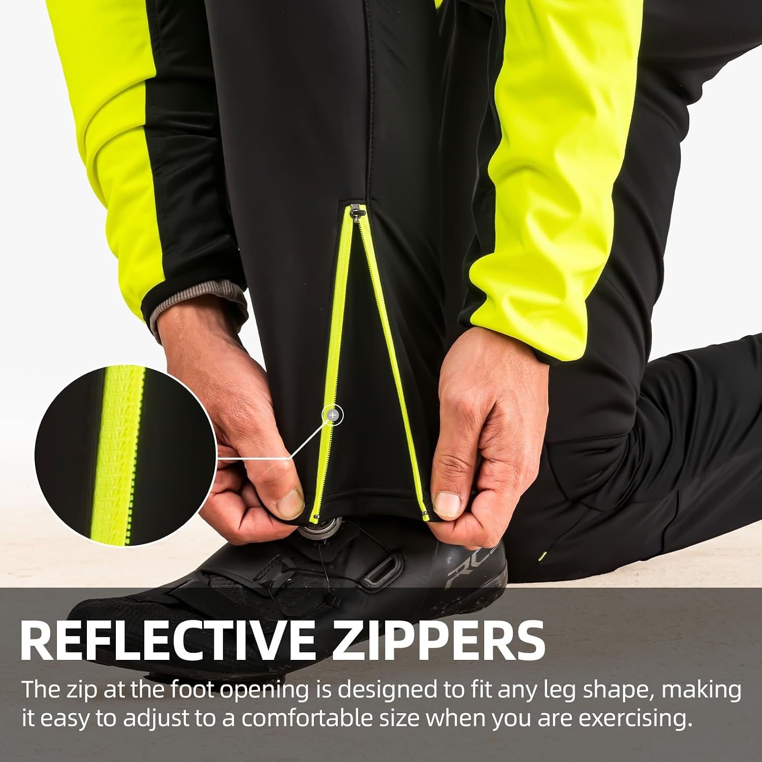 image:imageROCKBROS Mens Thermal Cycling Pants Fleece Lined Winter Bike Tights Windproof Fleece Lining Keeps You Warm with Zip Pockets Adjustable Waistband and Ankle Zips for Cycling and Outdoor UseBlack