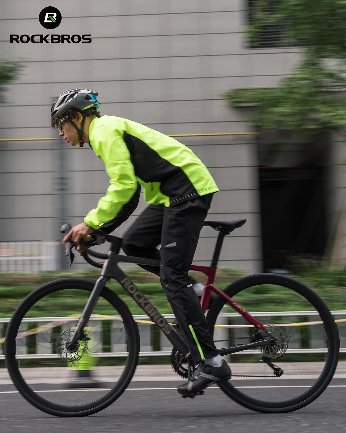 image:imageROCKBROS Mens Winter Cycling Pants Thermal Windproof Bike Tights Honeycomb Fleece Lining Windproof Stretch Fabric Zip Pockets Adjustable Ankle Zips and Drawstring Waist for Winter Rides