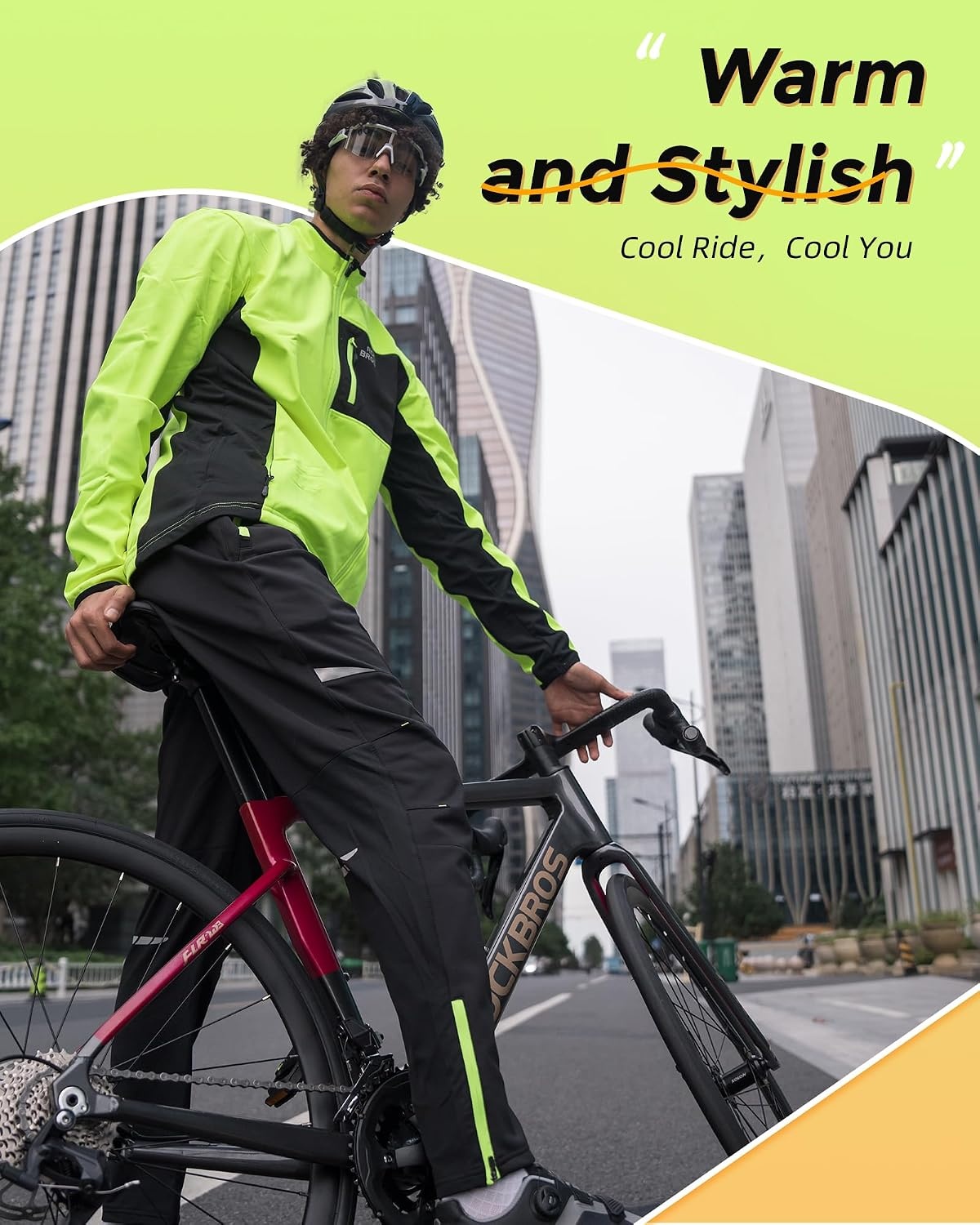 image:imageROCKBROS Mens Winter Cycling Pants Thermal Windproof Bike Tights Honeycomb Fleece Lining Windproof Stretch Fabric Zip Pockets Adjustable Ankle Zips and Drawstring Waist for Winter Rides