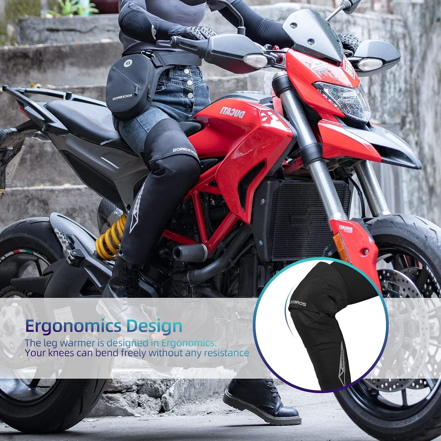 image:imageROCKBROS Motorcycle Knee Pad Winter for Motorcycle Skiing SnowmobileLong Leg Warmer Windproof Knee Warm Pad with EVA ProtectorShortBlack