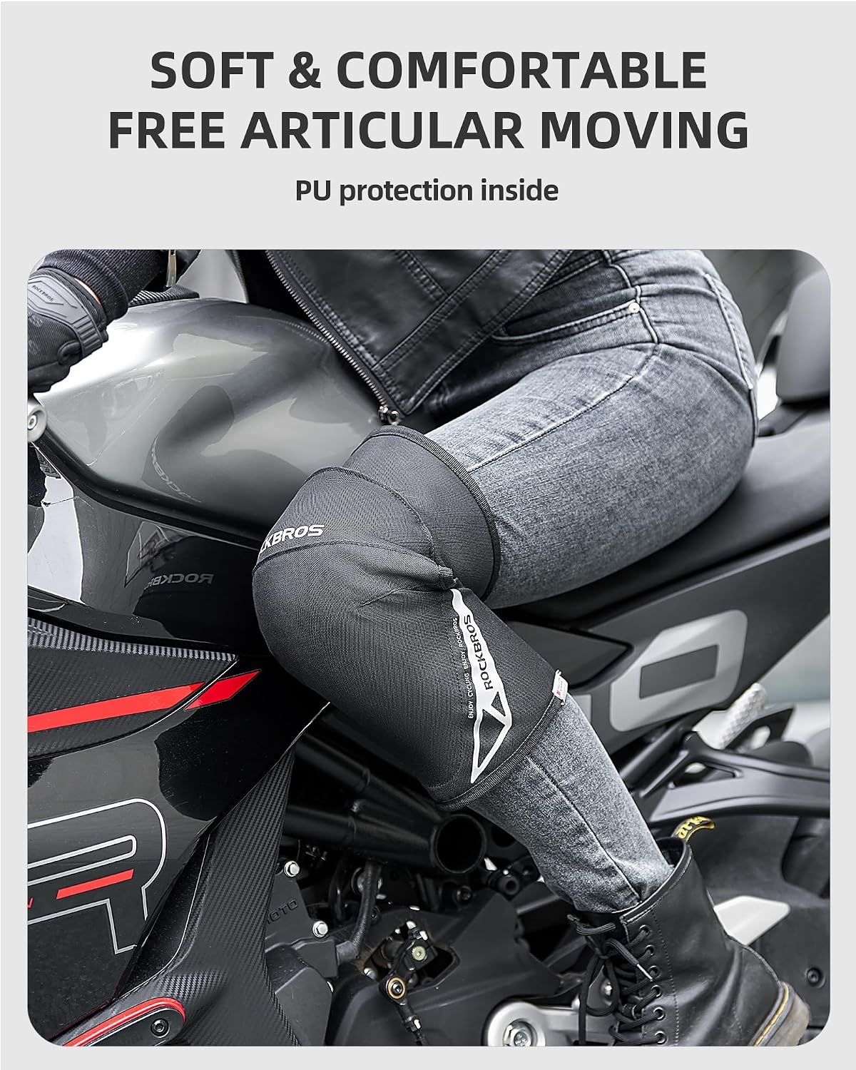image:imageROCKBROS Motorcycle Knee Pad Winter for Motorcycle Skiing SnowmobileLong Leg Warmer Windproof Knee Warm Pad with EVA ProtectorShortBlack