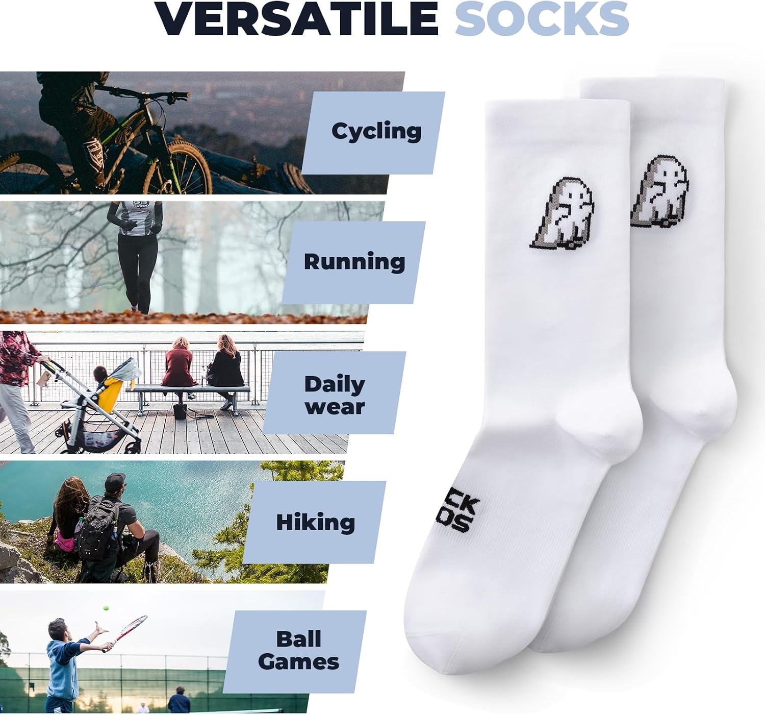 image:imageROCKBROS Aerodynamic Cycling Socks with Wearresistant Heel For Men Women YouthVNS Halloween Series Breathable amp Wicking Athletic Crew Socks2 X White