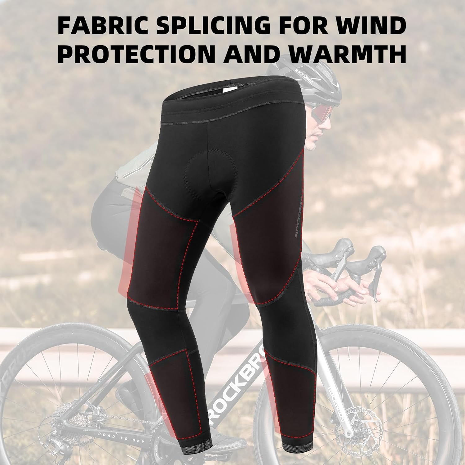 image:imageROCKBROS Thermal 4D Padded Cycling Tights Winter Bike Pants Men amp Women Thermal Fleece Lining 4D Padded seat Breathable Stretch Fabric and Windproof Comfort for Coldweather Cycling