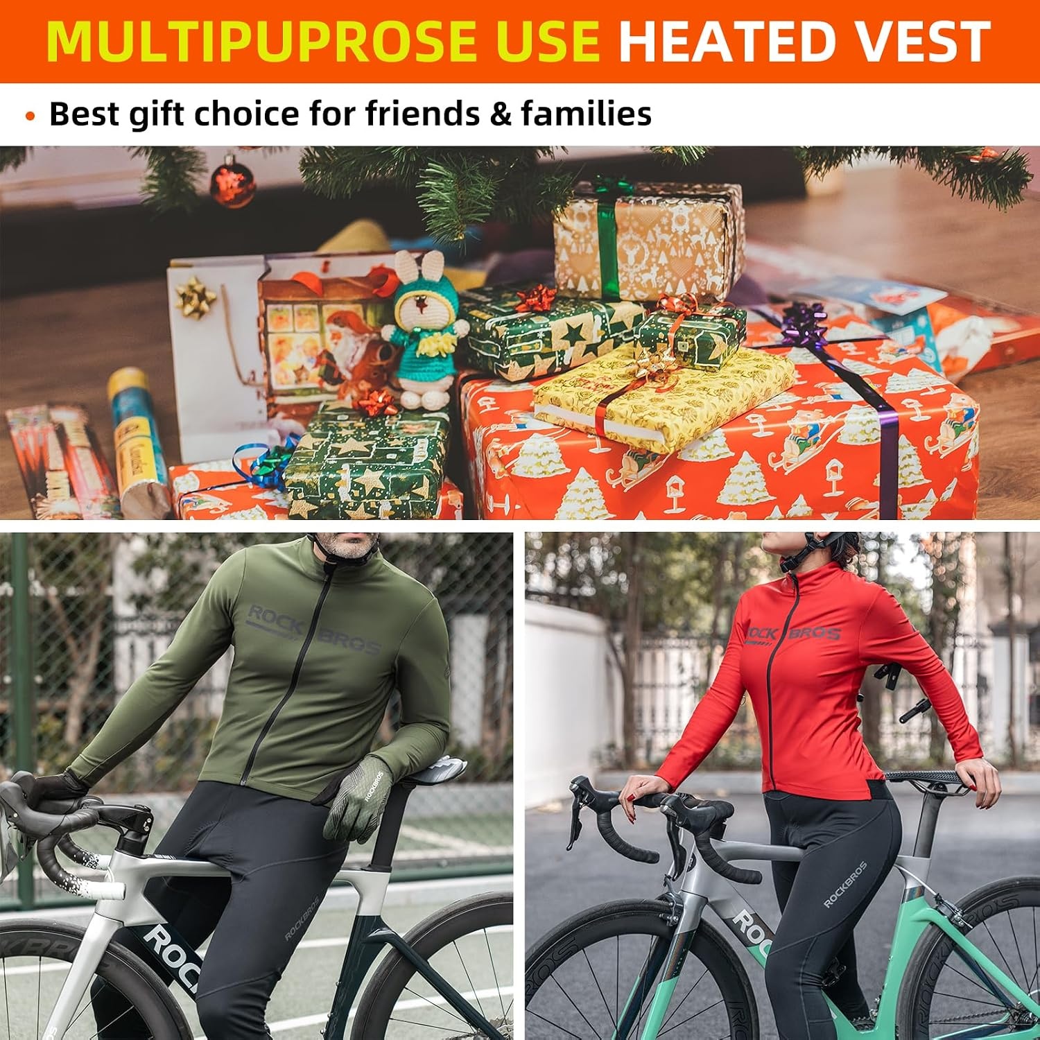 image:imageROCKBROS Thermal 4D Padded Cycling Tights Winter Bike Pants Men amp Women Thermal Fleece Lining 4D Padded seat Breathable Stretch Fabric and Windproof Comfort for Coldweather Cycling