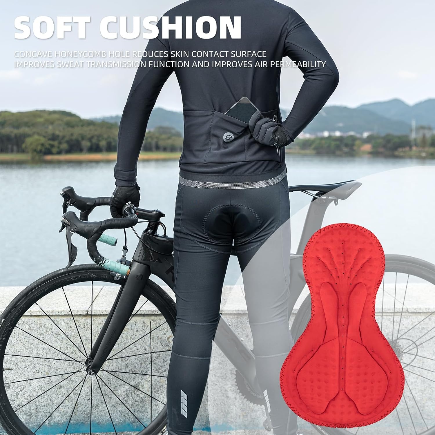 image:imageROCKBROS Thermal 4D Padded Cycling Tights Winter Bike Pants Men amp Women Thermal Fleece Lining 4D Padded seat Breathable Stretch Fabric and Windproof Comfort for Coldweather Cycling