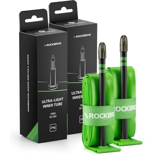 ROCKBROS TPU Bike Tube 2 Pack 700×18/23/25/28C Presta Valve for Road Bike | 65mm/85mm Presta Valve,700C≈622mm,General TPU,Lightweight,Easy-Taking,0.05lb Lightweight(2 Pack-24g-Green(Super Light))