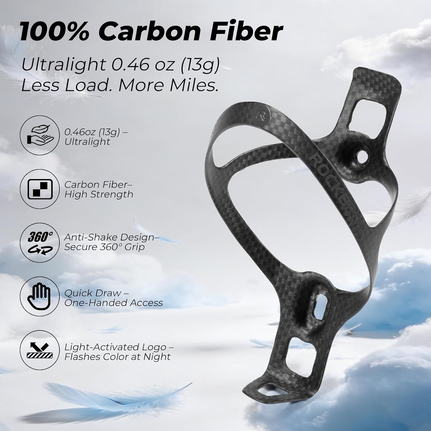 image:imageROCKBROS Carbon Fiber Bike Water Bottle Holder Ultralight Bike Bottle Cage Bicycle Cup Holder Brackets For Mountain amp Road Bikes 360 Secure Grip AntiShake Lightweight 046ozBlack