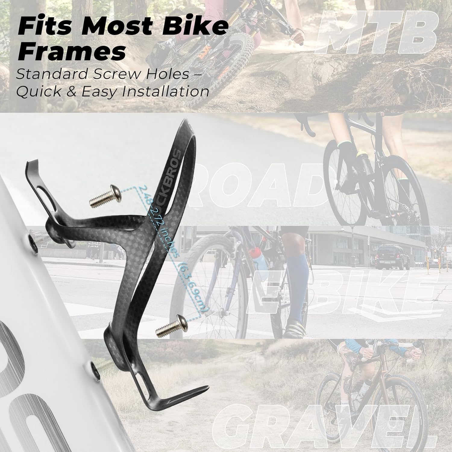 image:imageROCKBROS Carbon Fiber Bike Water Bottle Holder Ultralight Bike Bottle Cage Bicycle Cup Holder Brackets For Mountain amp Road Bikes 360 Secure Grip AntiShake Lightweight 046ozBlack2 Pack