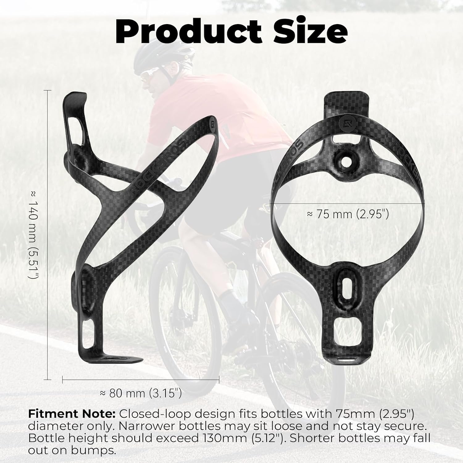 image:imageROCKBROS Carbon Fiber Bike Water Bottle Holder Ultralight Bike Bottle Cage Bicycle Cup Holder Brackets For Mountain amp Road Bikes 360 Secure Grip AntiShake Lightweight 046ozBlack2 Pack