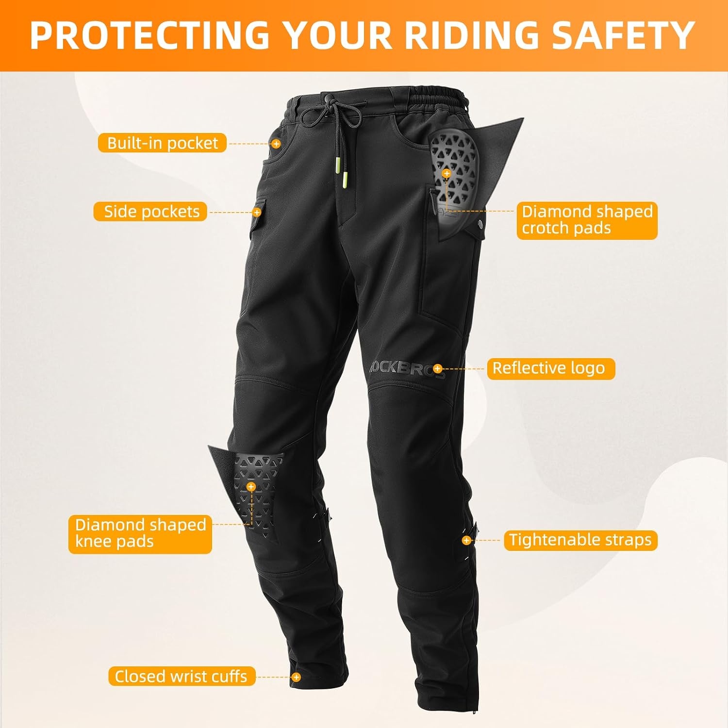 image:imageROCKBROS Motorcycle Pants for Men Women Dirt Bike Pants Motocross Pants with Impact Armor Motorcycle Knee Pads SafetyBlack