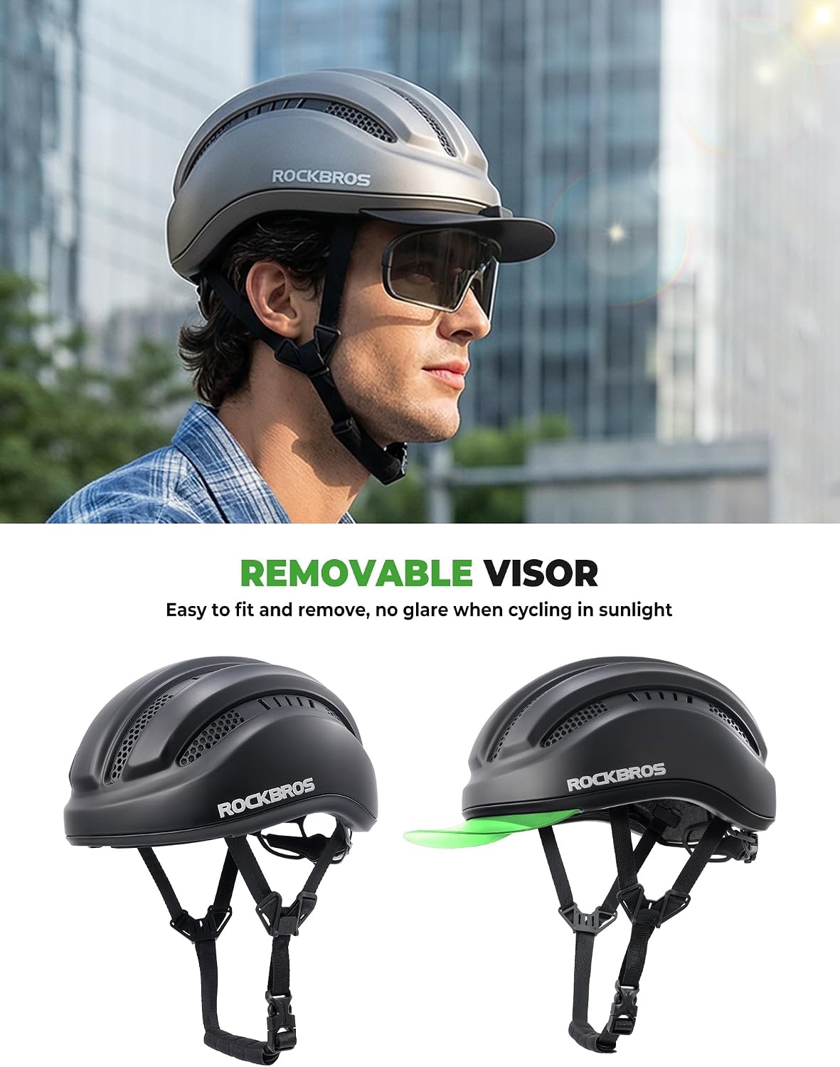 image:imageROCKBROS Bike Helmet for Men amp Women with Sun Visor MultiSport HelmetMatte White Shell Black Base