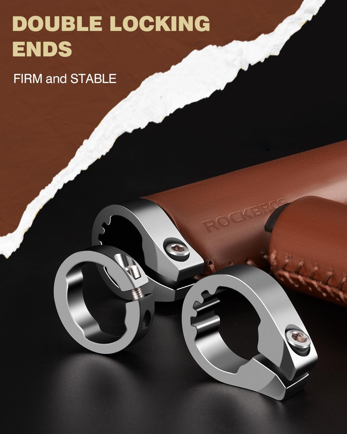 image:imageROCKBROS Bike Handlebar Grips Vintage NonSlip Double Lock onOrange BrownLeather