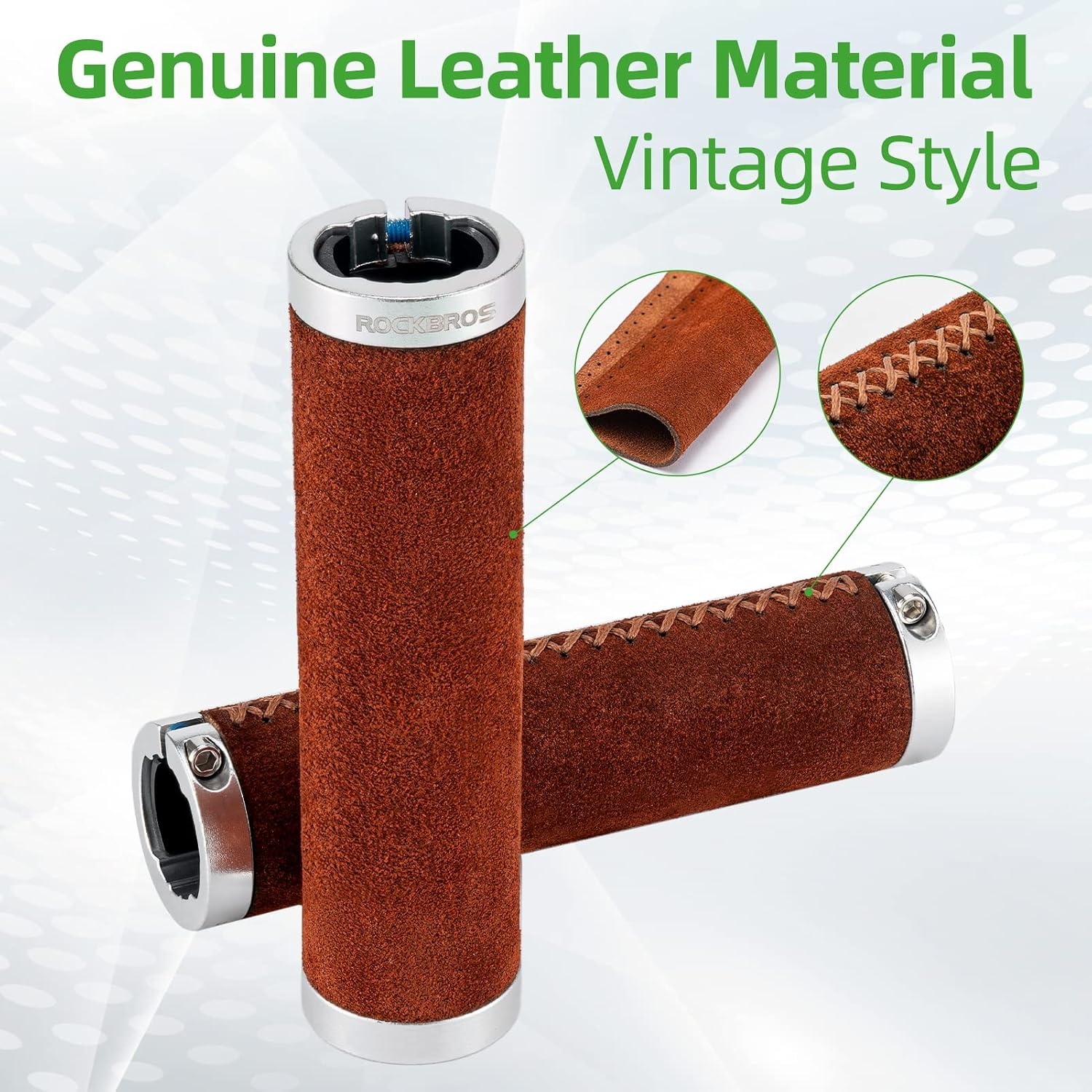 image:imageROCKBROS Bike Handlebar Grips Vintage NonSlip Double Lock onOrange BrownLeather Suede