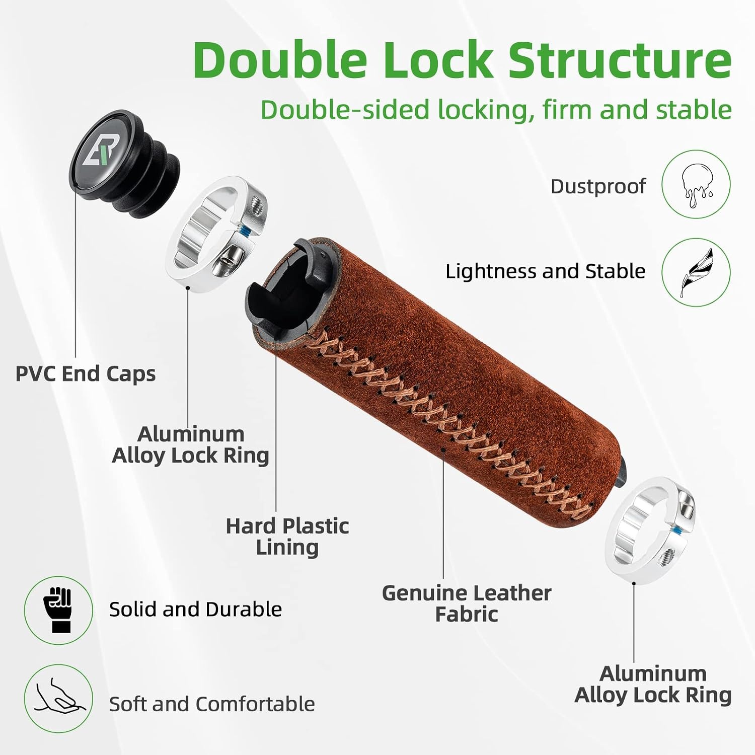 image:imageROCKBROS Bike Handlebar Grips Vintage NonSlip Double Lock onOrange BrownLeather Suede