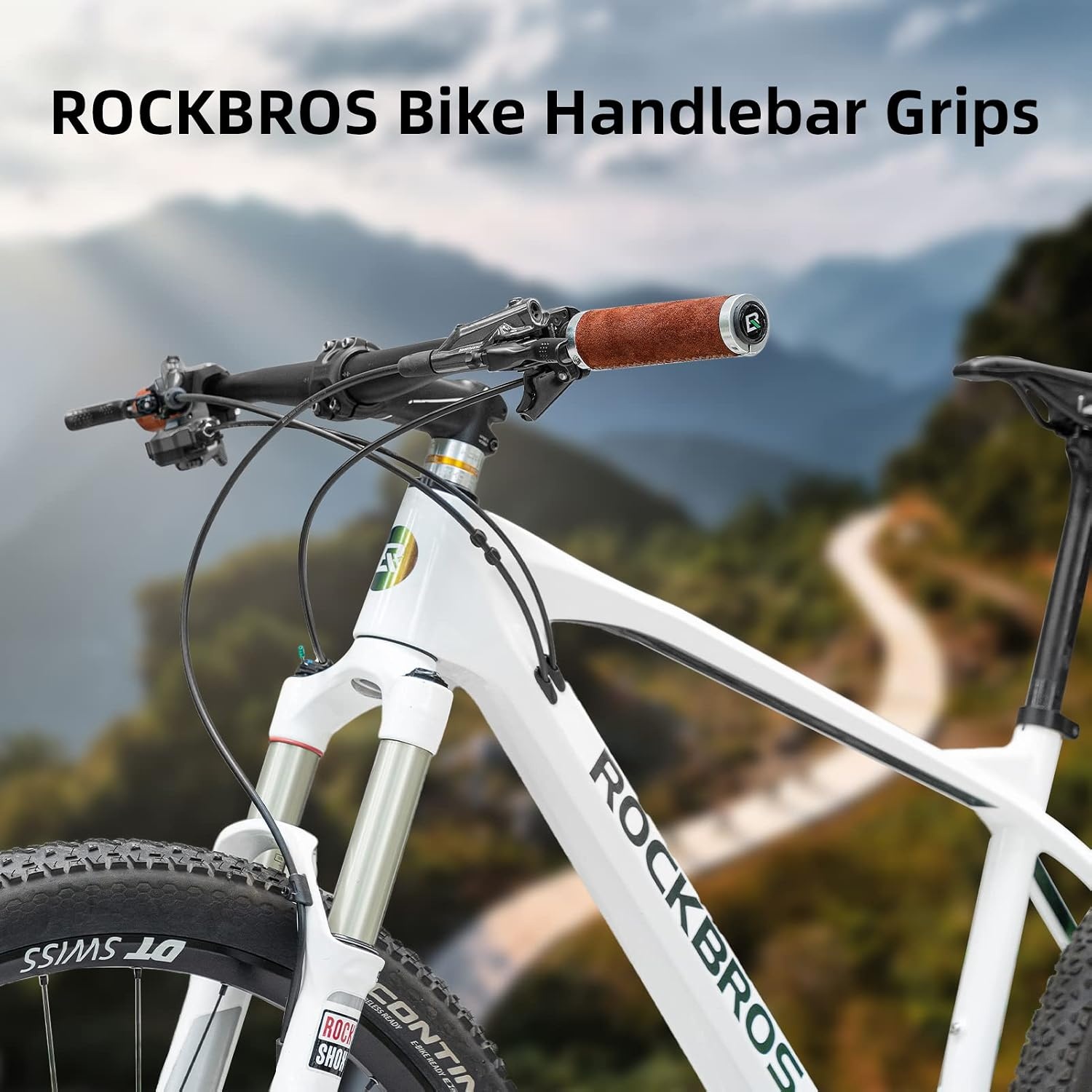 image:imageROCKBROS Bike Handlebar Grips Vintage NonSlip Double Lock onOrange BrownLeather Suede