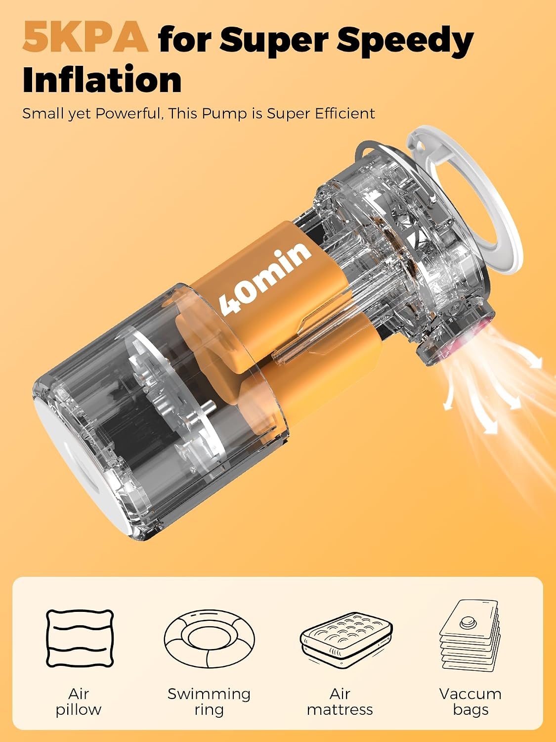 image:imageQunature Portable Air Pump Tiny Pump 30 5kPa for InflatablesOrange