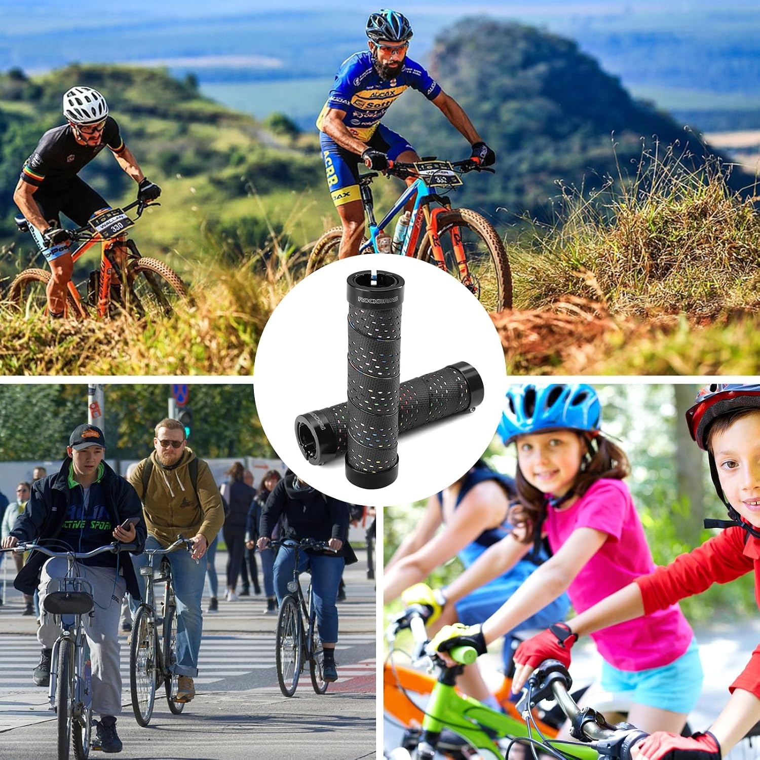 image:imageROCKBROS Bike Handlebar Grips 222 mm Handle Bar AntiSlip Grips for Bicycles Comfortable Silicone amp EVA WrapAround Handlebar Tape Design Aluminum Alloy Double Lock On with AntiDrop ScrewsBlack