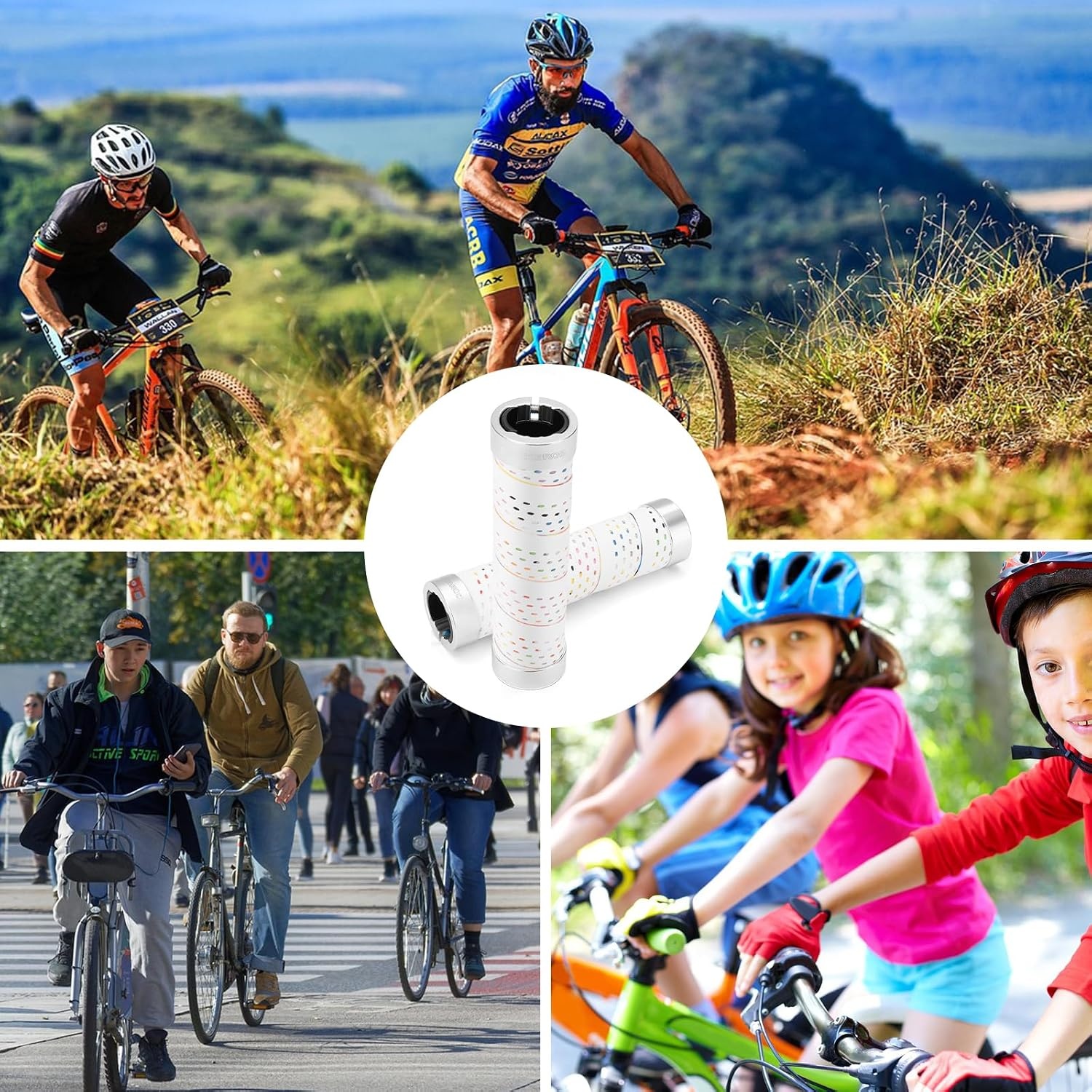 image:imageROCKBROS Bike Handlebar Grips 222 mm Handle Bar AntiSlip Grips for Bicycles Comfortable Silicone amp EVA WrapAround Handlebar Tape Design Aluminum Alloy Double Lock On with AntiDrop ScrewsWhite