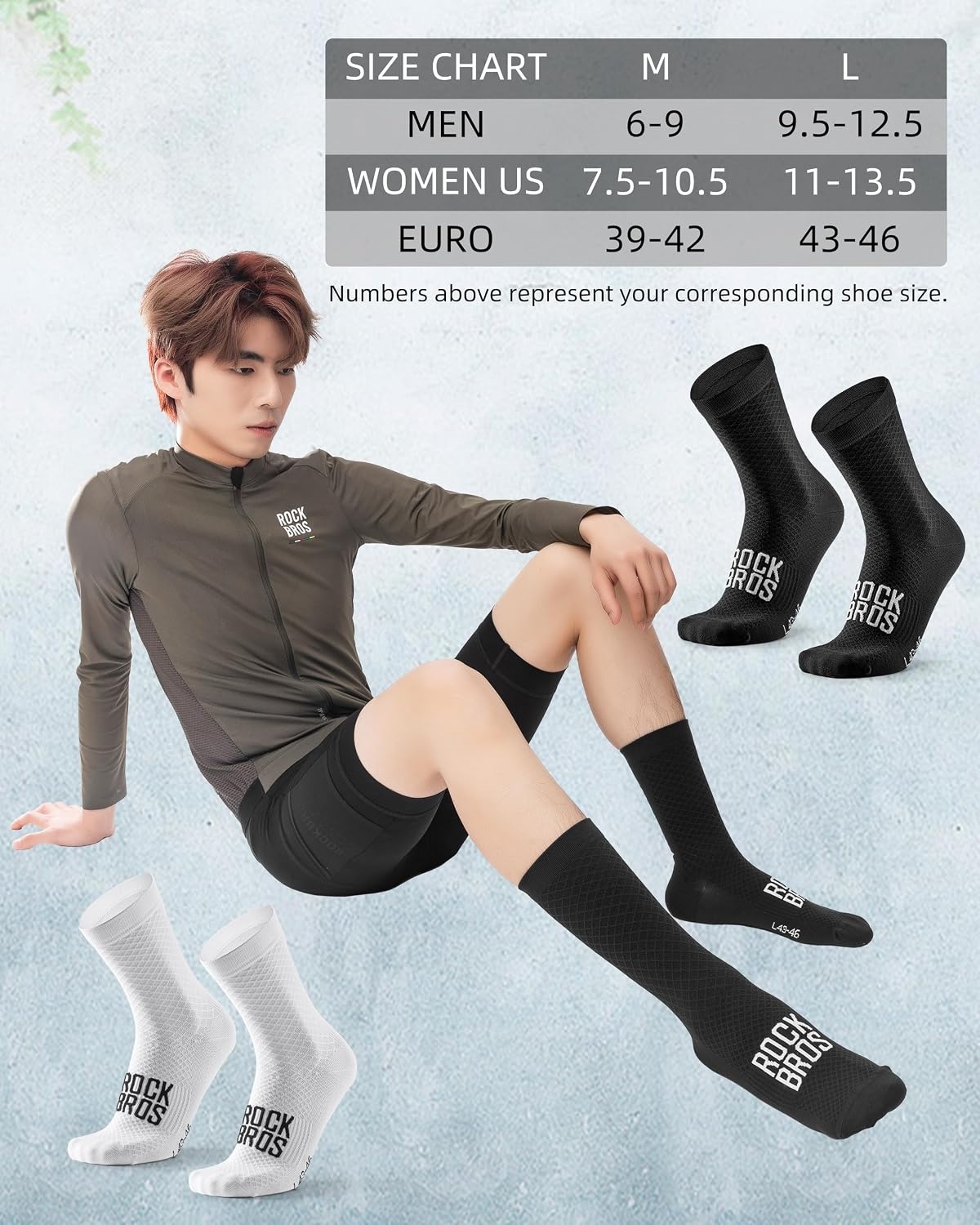 image:imageROCKBROS Cycling Socks for Men Women Bike Socks Compression Fit Tall CrewBlack1 Pair
