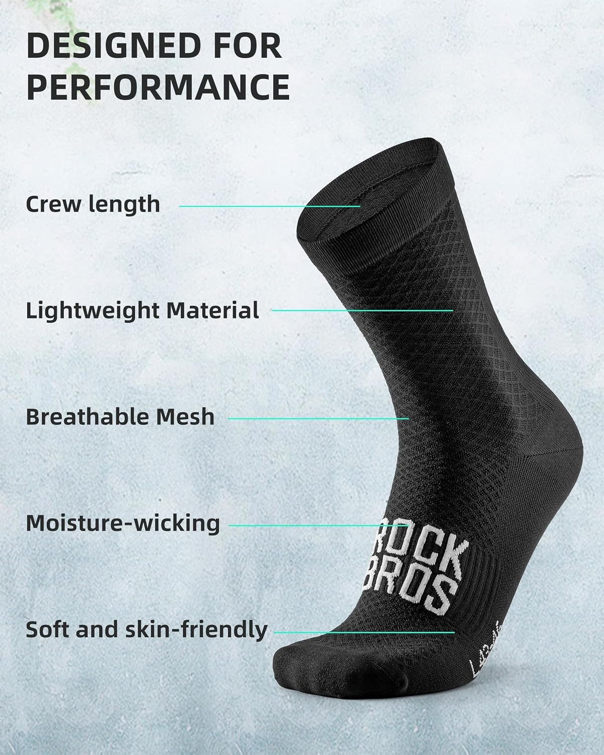 image:imageROCKBROS Cycling Socks for Men Women Bike Socks Compression Fit Tall CrewBlack1 Pair