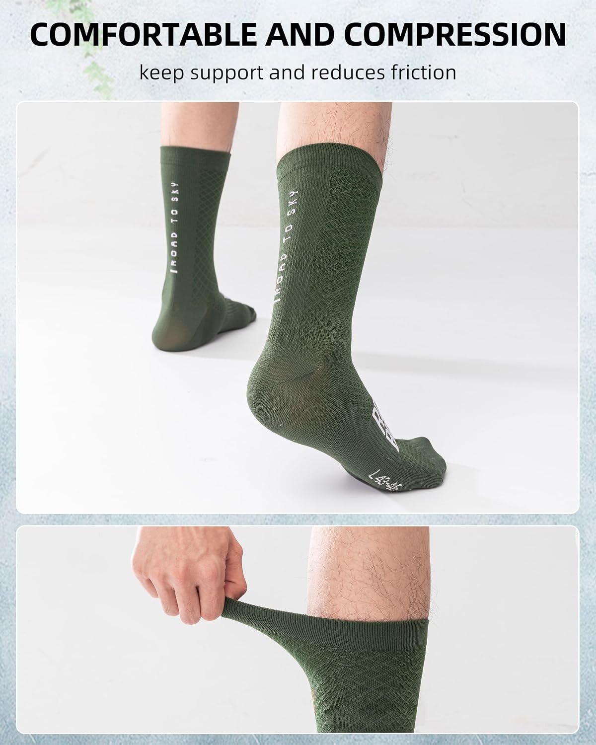image:imageROCKBROS Cycling Socks for Men Women Bike Socks Compression Fit Tall CrewGreen1 Pair