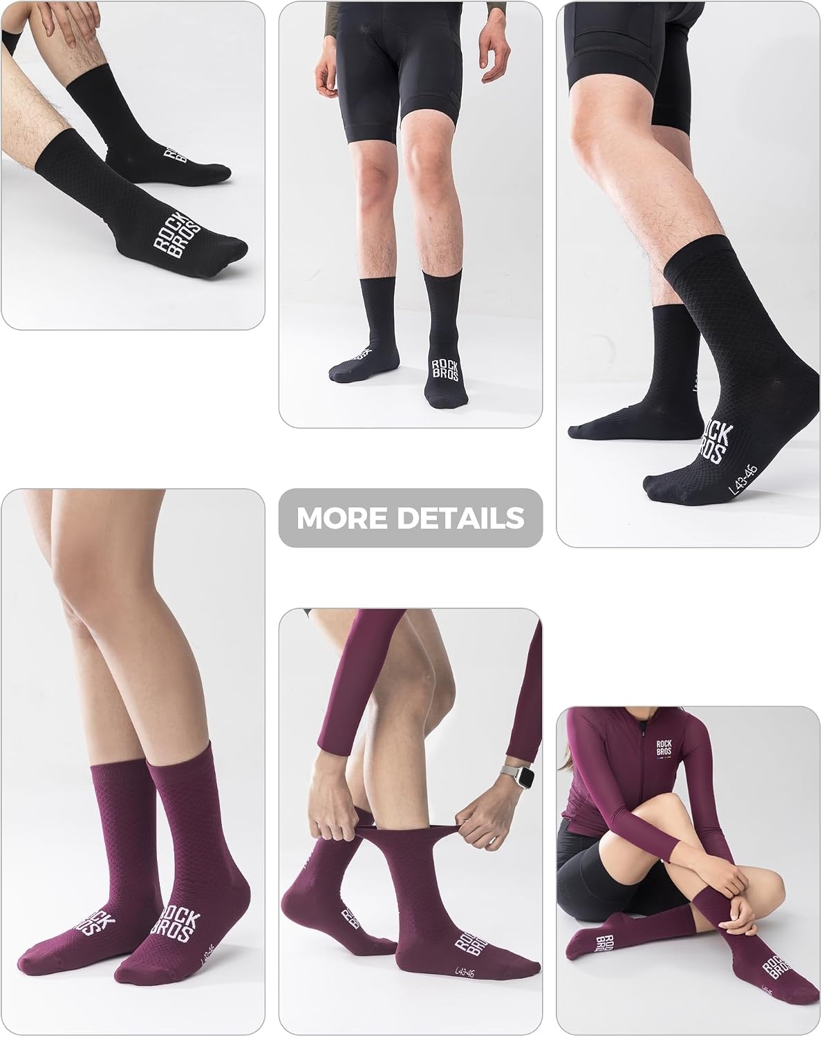 image:imageROCKBROS Cycling Socks for Men Women Bike Socks Compression Fit Tall CrewPurple1 Pair
