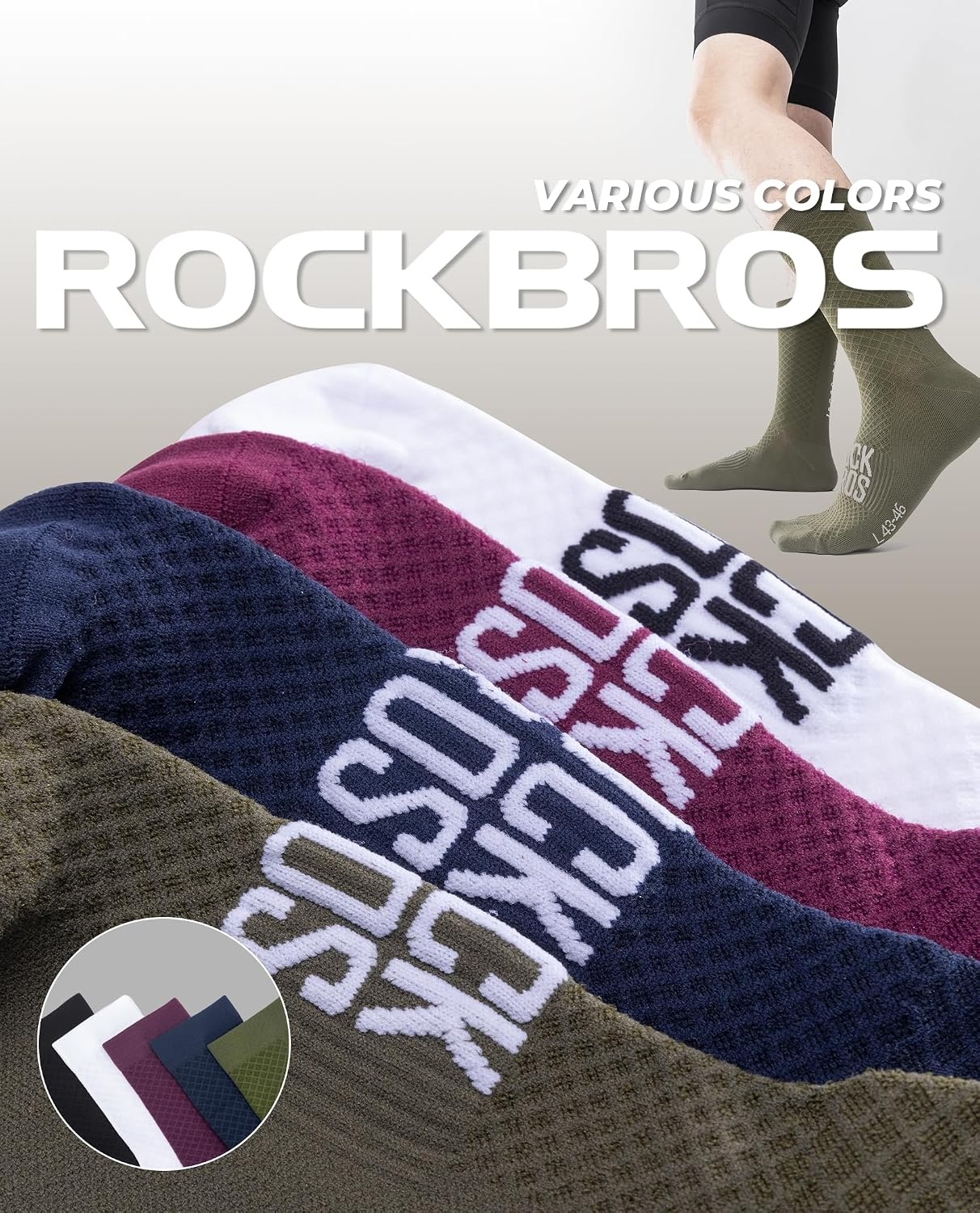 image:imageROCKBROS Cycling Socks for Men Women Bike Socks Compression Fit Tall CrewPurple1 Pair