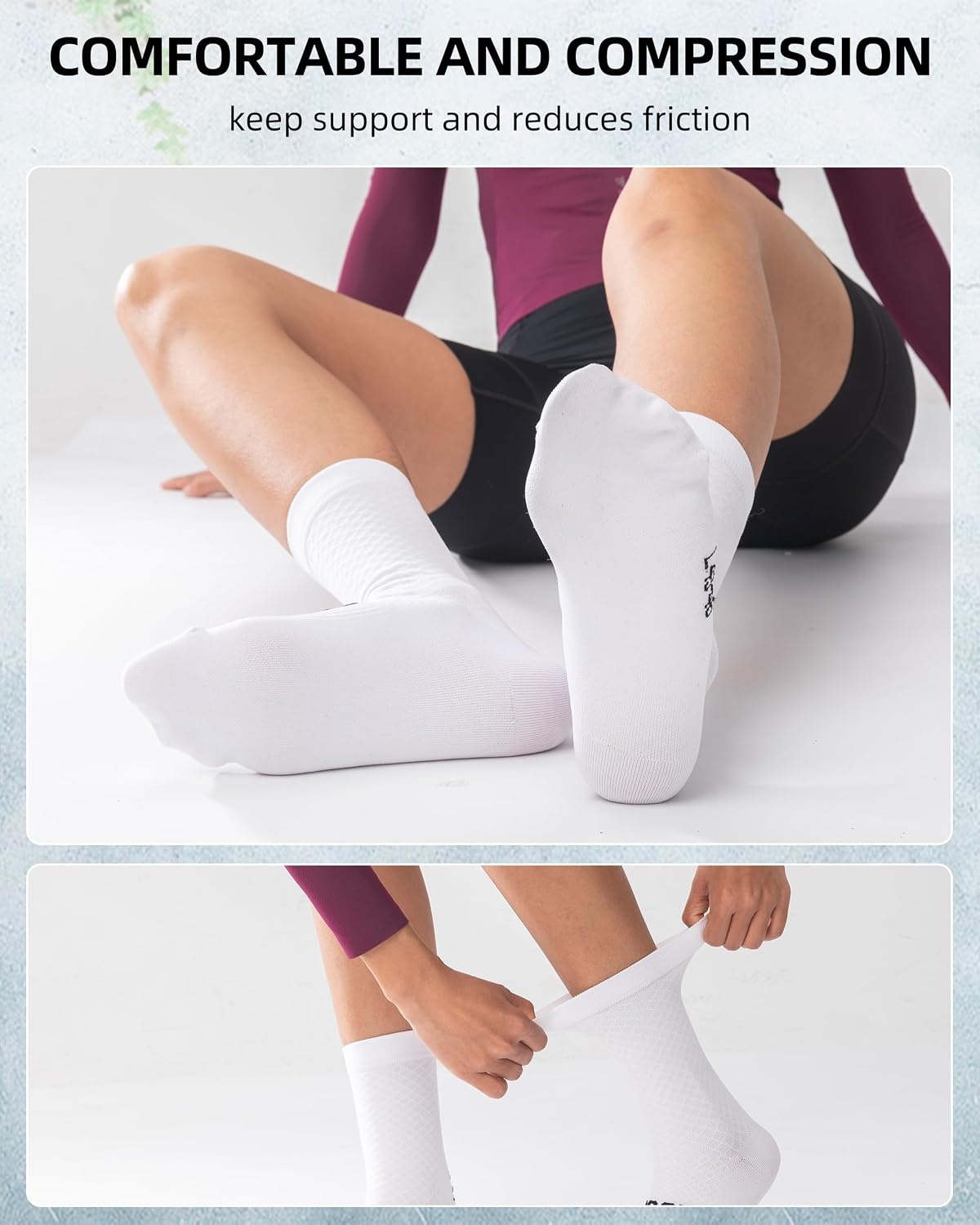 image:imageROCKBROS Cycling Socks for Men Women Bike Socks Compression Fit Tall CrewWhite1 Pair
