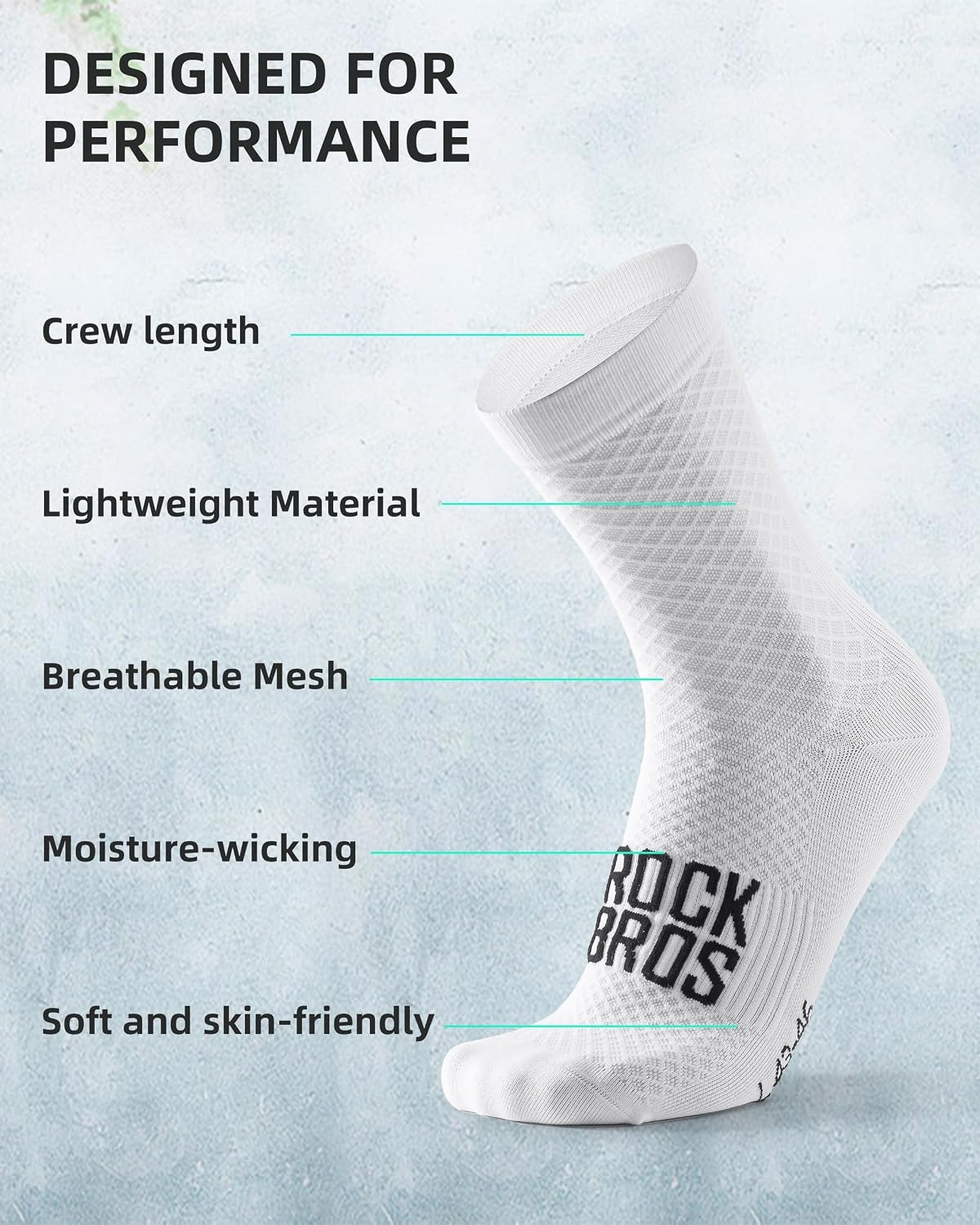 image:imageROCKBROS Cycling Socks for Men Women Bike Socks Compression Fit Tall CrewWhite1 Pair