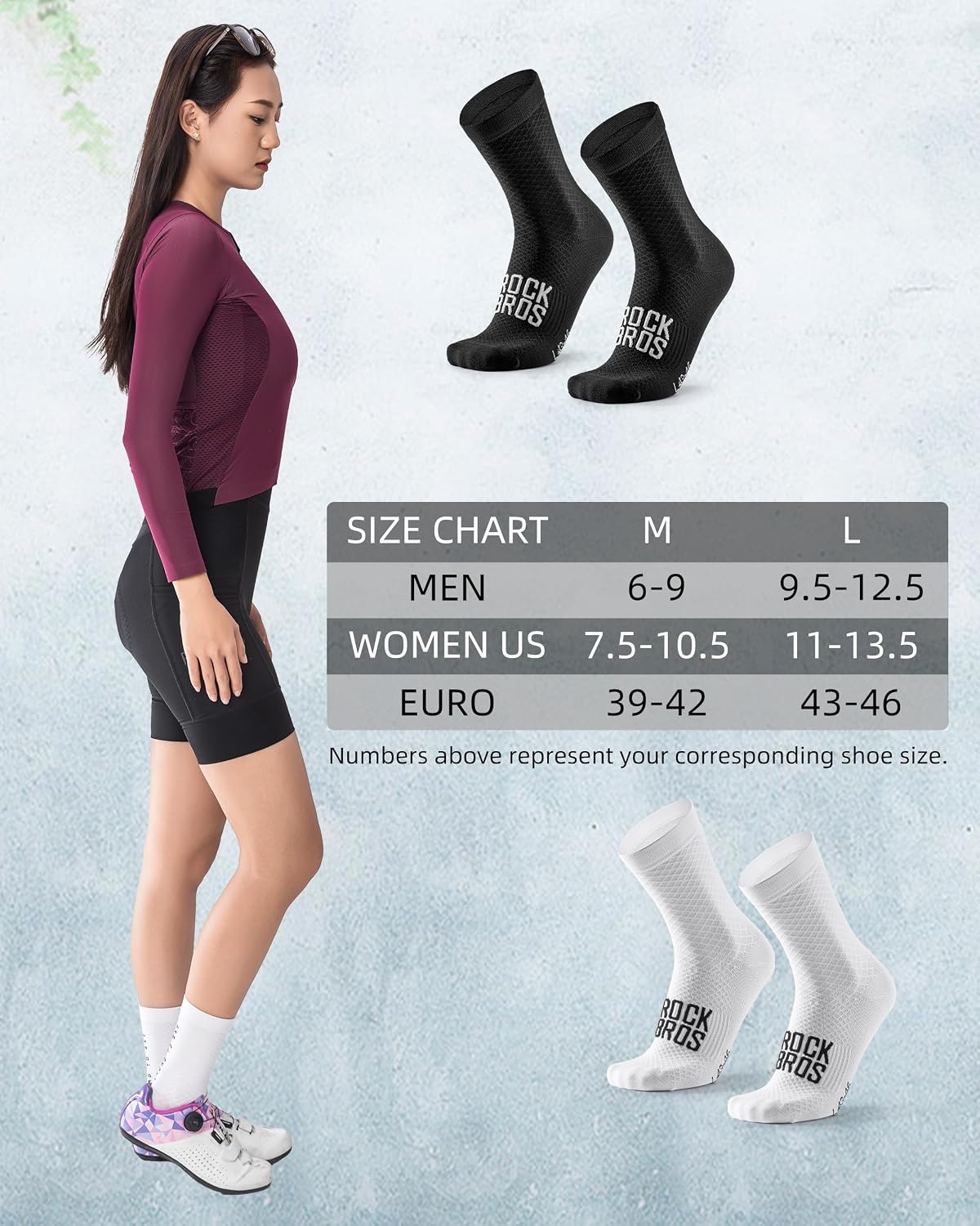 image:imageROCKBROS Cycling Socks for Men Women Bike Socks Compression Fit Tall CrewWhite3 Pairs