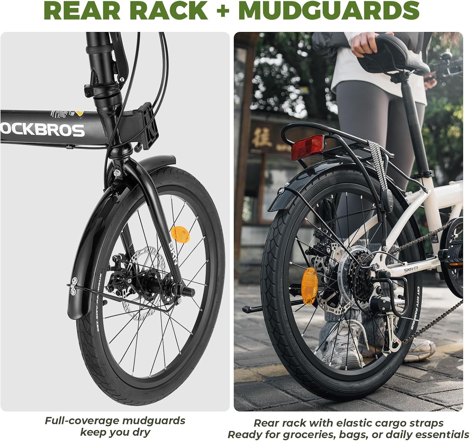 image:imageROCKBROS Folding Bike SKN 20 for Adults 7Speed Commuter City Bicycle with Shimano Drivetrain amp Dual Disc Brakes Compact Foldable Bike with Rear Cargo Rack amp Mudguards Fits Riders 4761Pearl White
